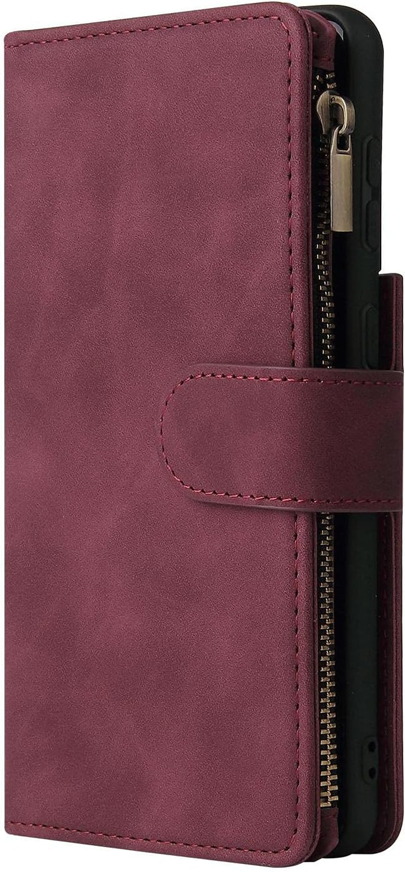 ZZXX Samsung Galaxy S22+ plus Case Wallet with Card Slot Premium Soft PU Leather Zipper Flip Folio with Wrist Strap Kickstand Protective for Samsung S22+ plus Wallet Case(Wine Red-6.6 Inch)  ZZXX   