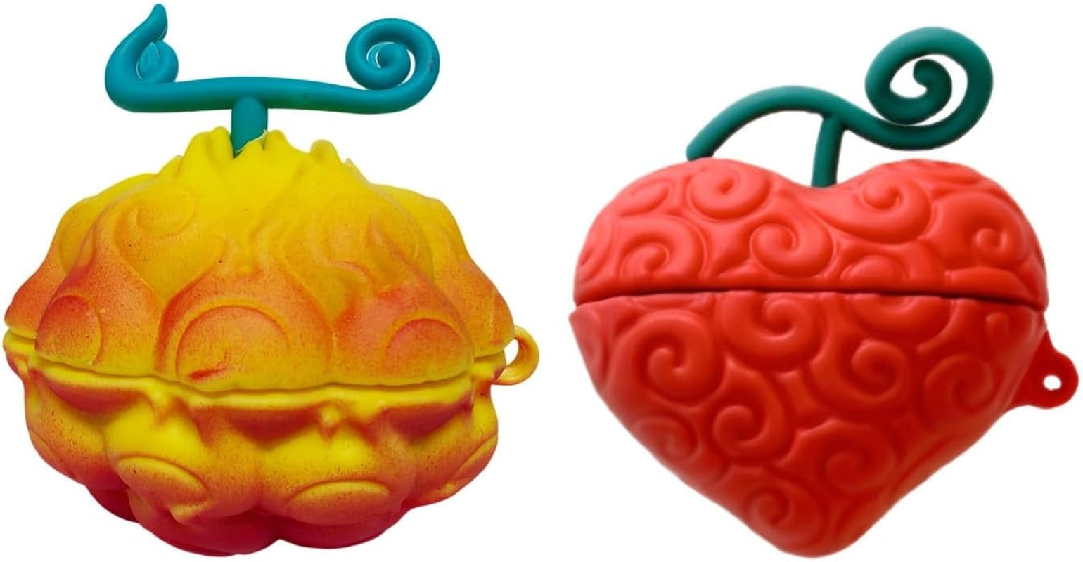 [2 Pack] CASEVERSE Case for Samsung Galaxy Buds2 Pro/Buds 2/Buds Live/Buds Pro, Cute Soft Silicone Anime Protection Charging Cover with Keychain for Boys  CASEVERSE Flame Fruit+Op-Op Fruit  