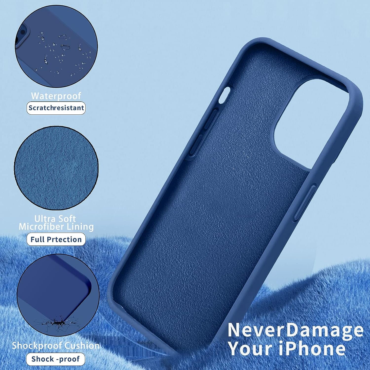 YOZEB Silicone Case Designed for Iphone 13 Pro Max, Shockproof Anti-Scratch and Anti-Fingerprint 4-Layer Full Body Protective Cover Slim Phone Case Compatible with Iphone 13 Pro Max 6.7 Inches (Blue)  YOZEB   