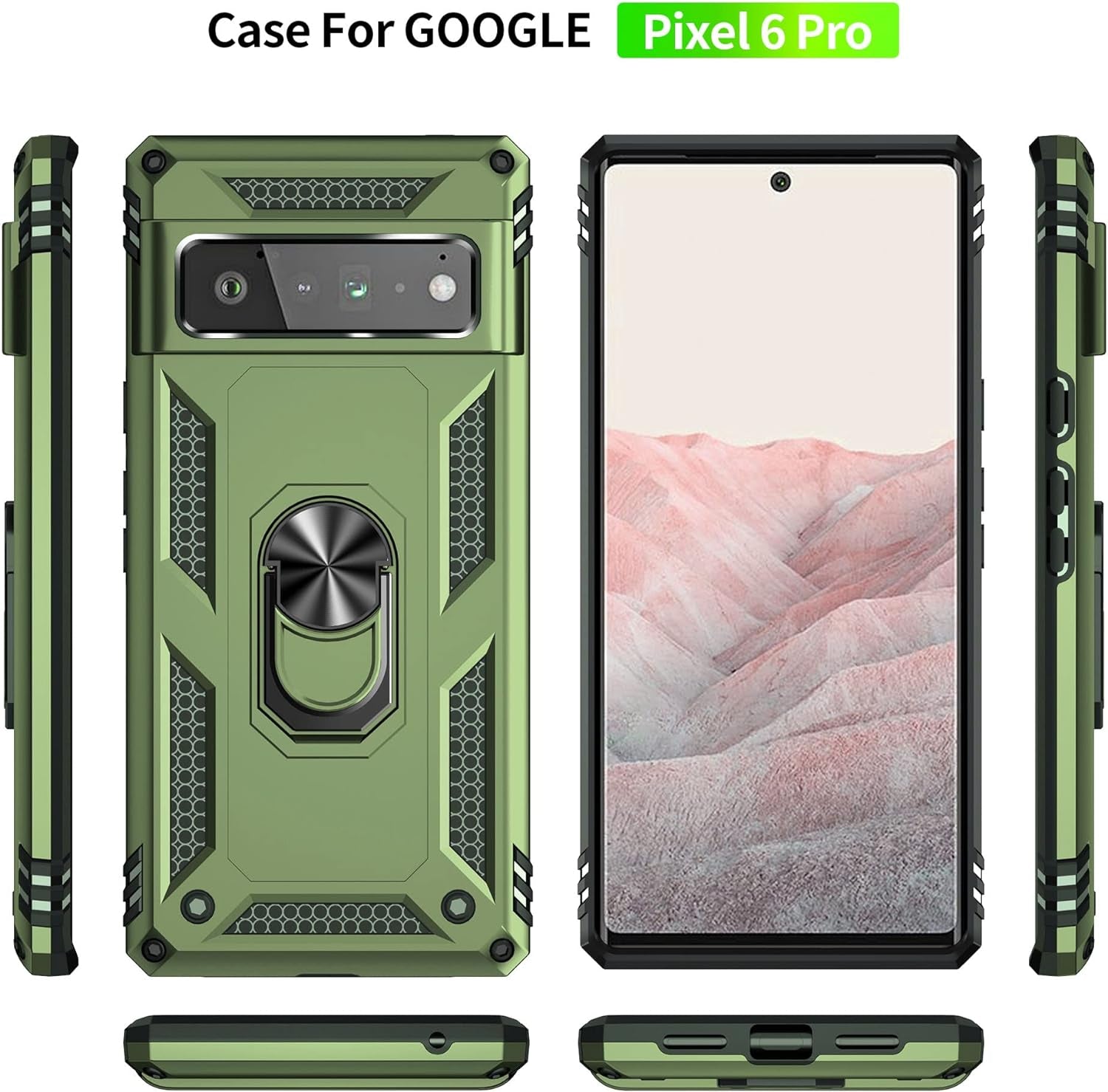 ZOEII 6 Pro Case,Pixel 6 Pro Case,With 360 Stand Military-Grade Dual Layer Protection Case for Google Pixel 6 Pro Armygreen  ZOEII   