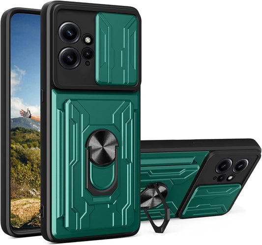 Ysnzaq Military Heavy Duty Shockproof Case for Xiaomi Redmi Note 12 4G (Not 5G), Sliding Window Lens Protective Phone Cover with Card Slot for Xiaomi Redmi Note 12 4G LJ Green  Ysnzaq   