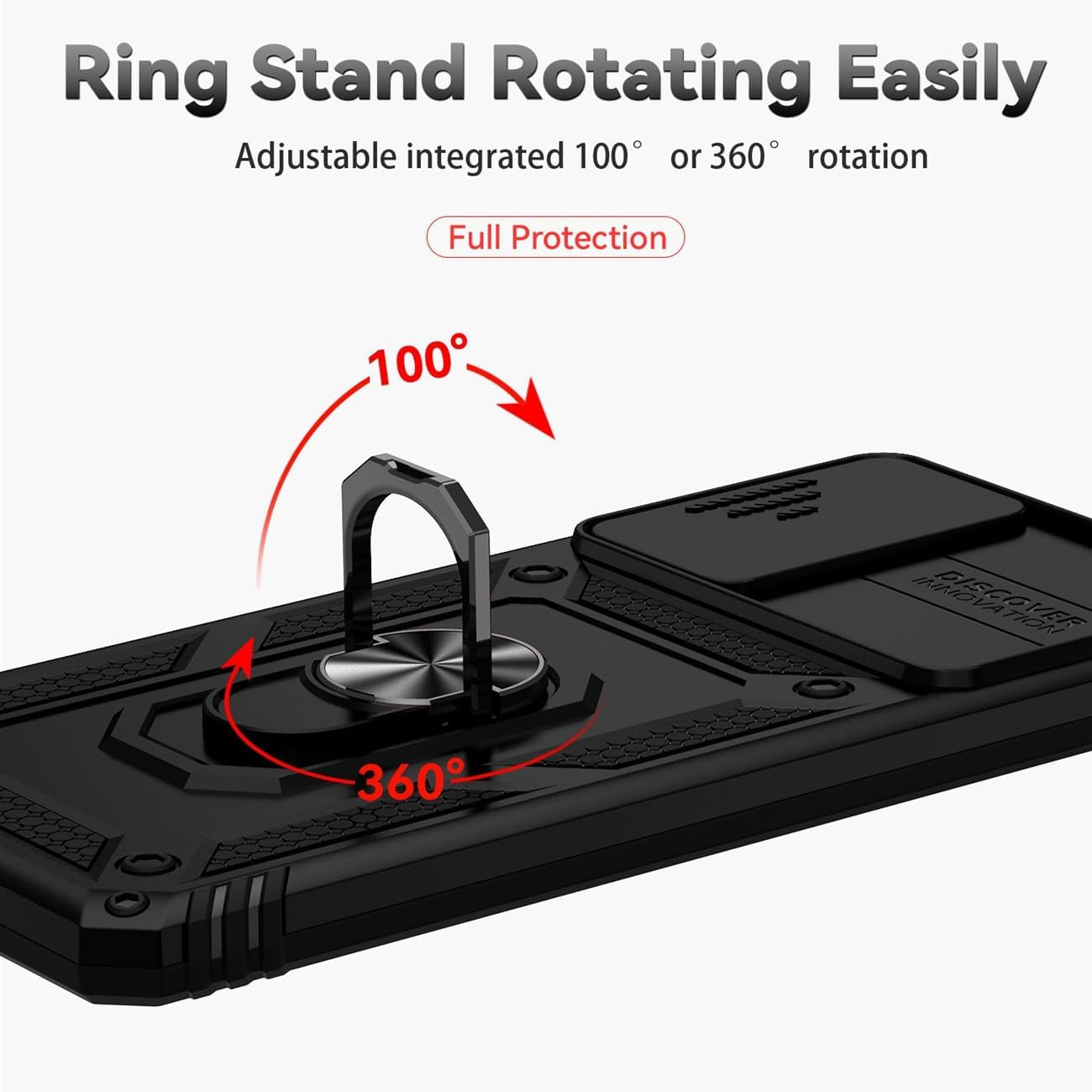 Yodueiv for Redmi Note 11 Pro 4G/5G/Redmi Note 11E Pro Case with Tempered Glass Screen Protector and Slide Camera Cover, Magnetic Ring Car Mount Holder Cover for Xiaomi Redmi Note 11 Pro 5G Black  Yodueiv   