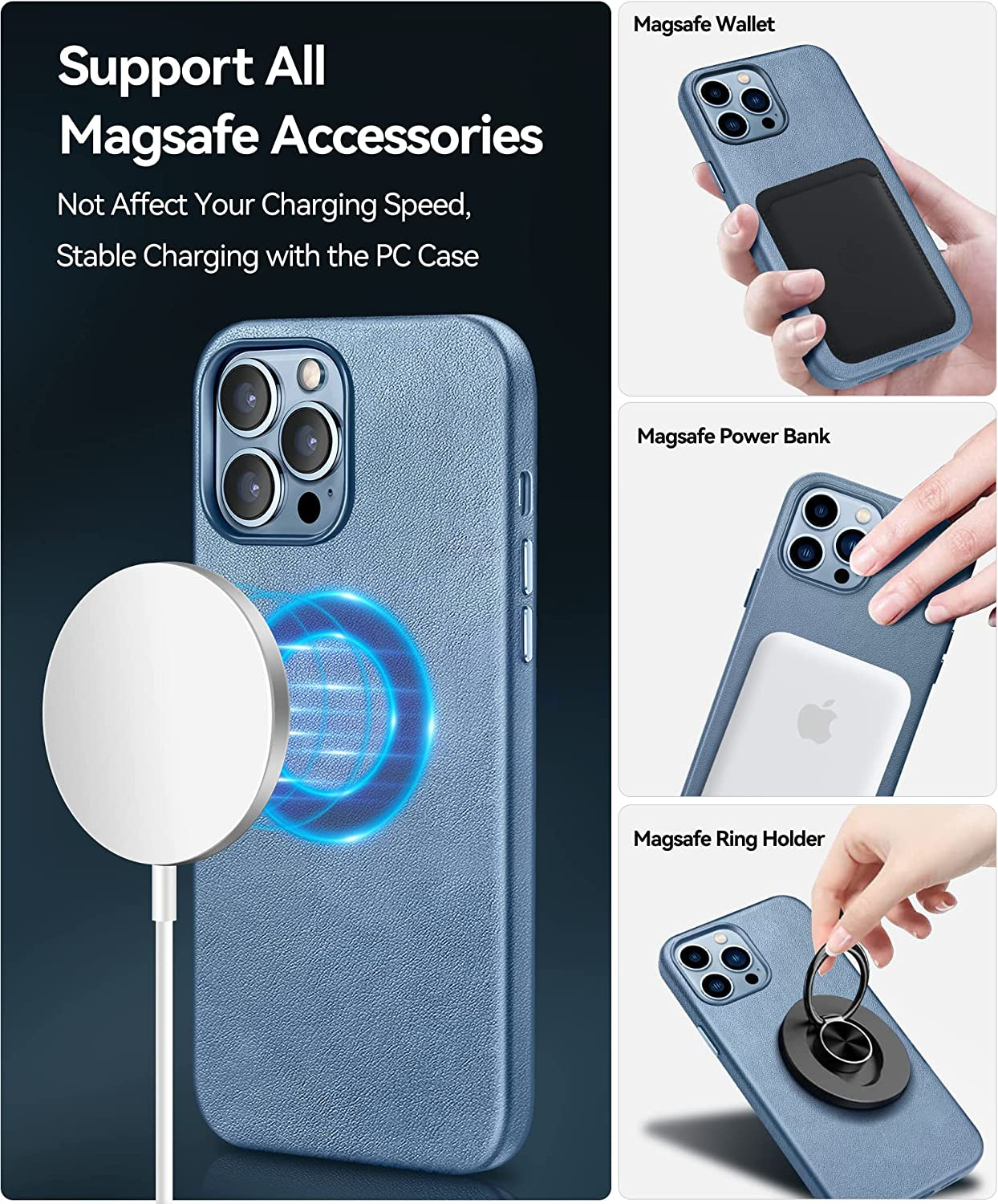 Voscu Detachable Wallet Case for Iphone 13 Pro Max 6.7'' Compatible with Magsafe, Support Wireless Charger, Vegan Leather Flip Folio Magnetic Phone Case with Card Holders [RFID Blocking]-Sierra Blue  voscu   