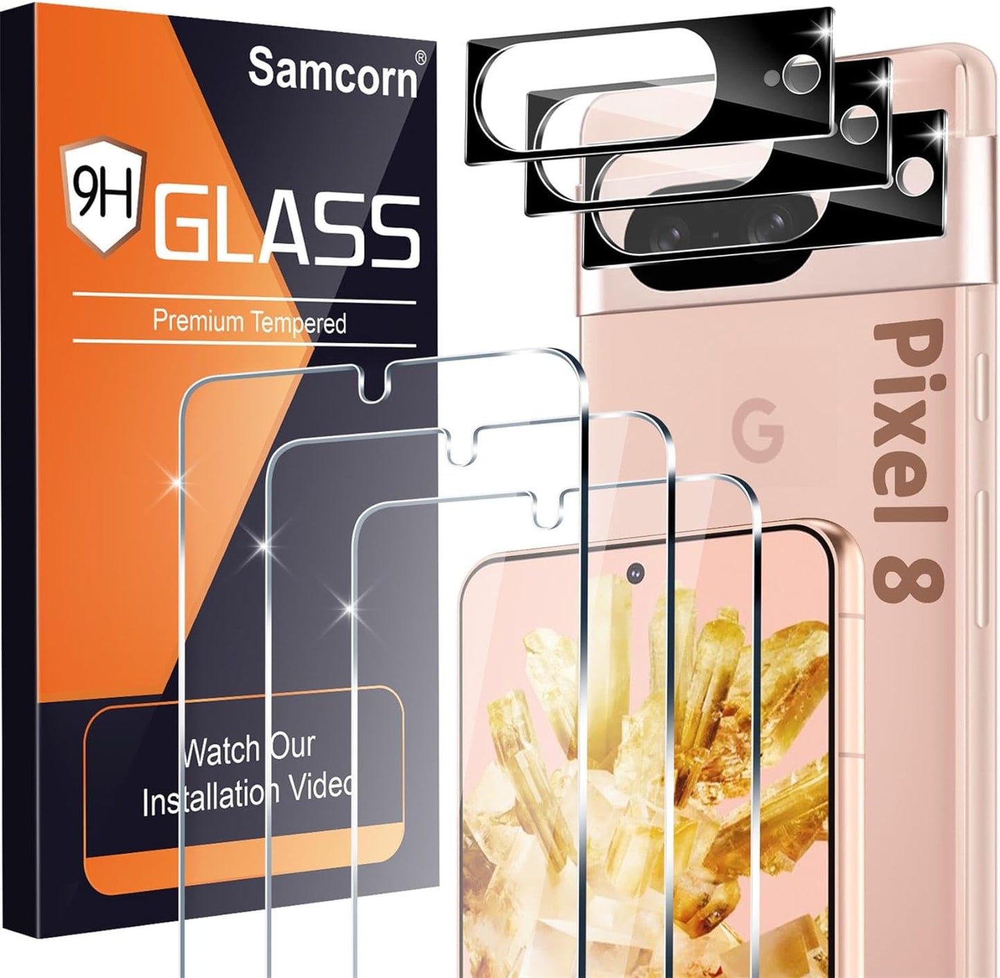 [2+2 Pack] Screen Protector for Samsung Galaxy Note 20 Ultra/Note 20 Ultra 5G,9H Tempered Glass,Ultrasonic Fingerprint Compatible,3D Curved,Hd Clear,Bubble-Free for Galaxy Note 20 Ultra Glass Protector  Samcorn Pixel8-Black-6.17Inch-Hd  