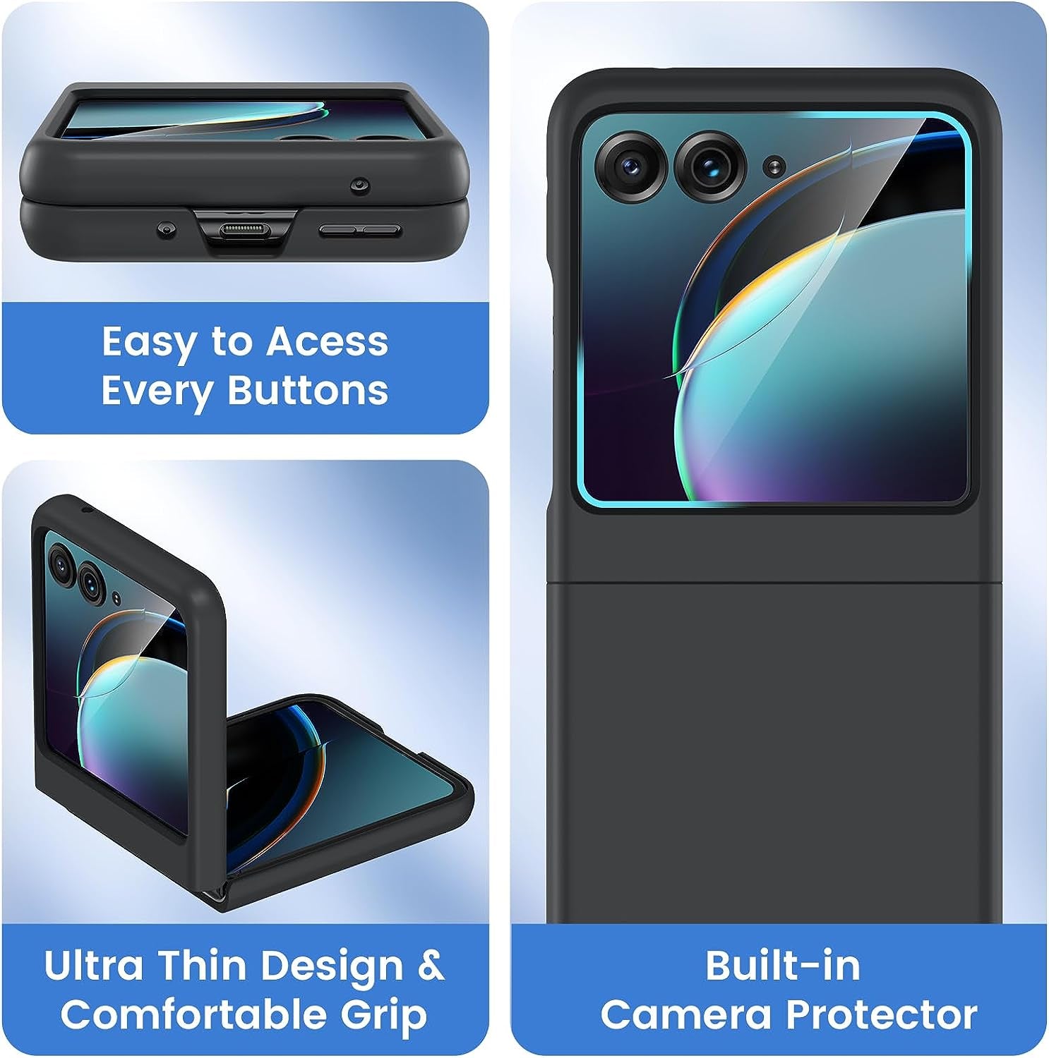 VEGO for Motorola Razr plus Case, Motorola Razr+ 2023 Full Body Cover with [Built-In Camera Screen Protector] Hard PC Bumper Protective Shockproof Scratch Resistant Slim Fit Case - Black  VEGO   