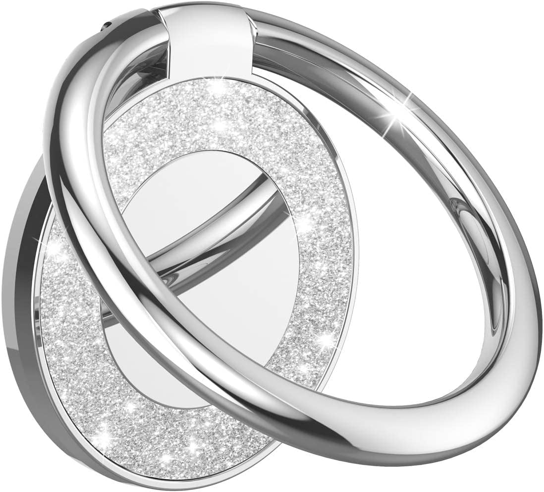 Cell Phone Ring Holder Finger Kickstand - Pikabo 360 Degree Rotation Metal Ring Grip for Magnetic Car Mount Compatible with Iphone, Samsung, All Smartphone. (Glitter Silver)  Pikabo   