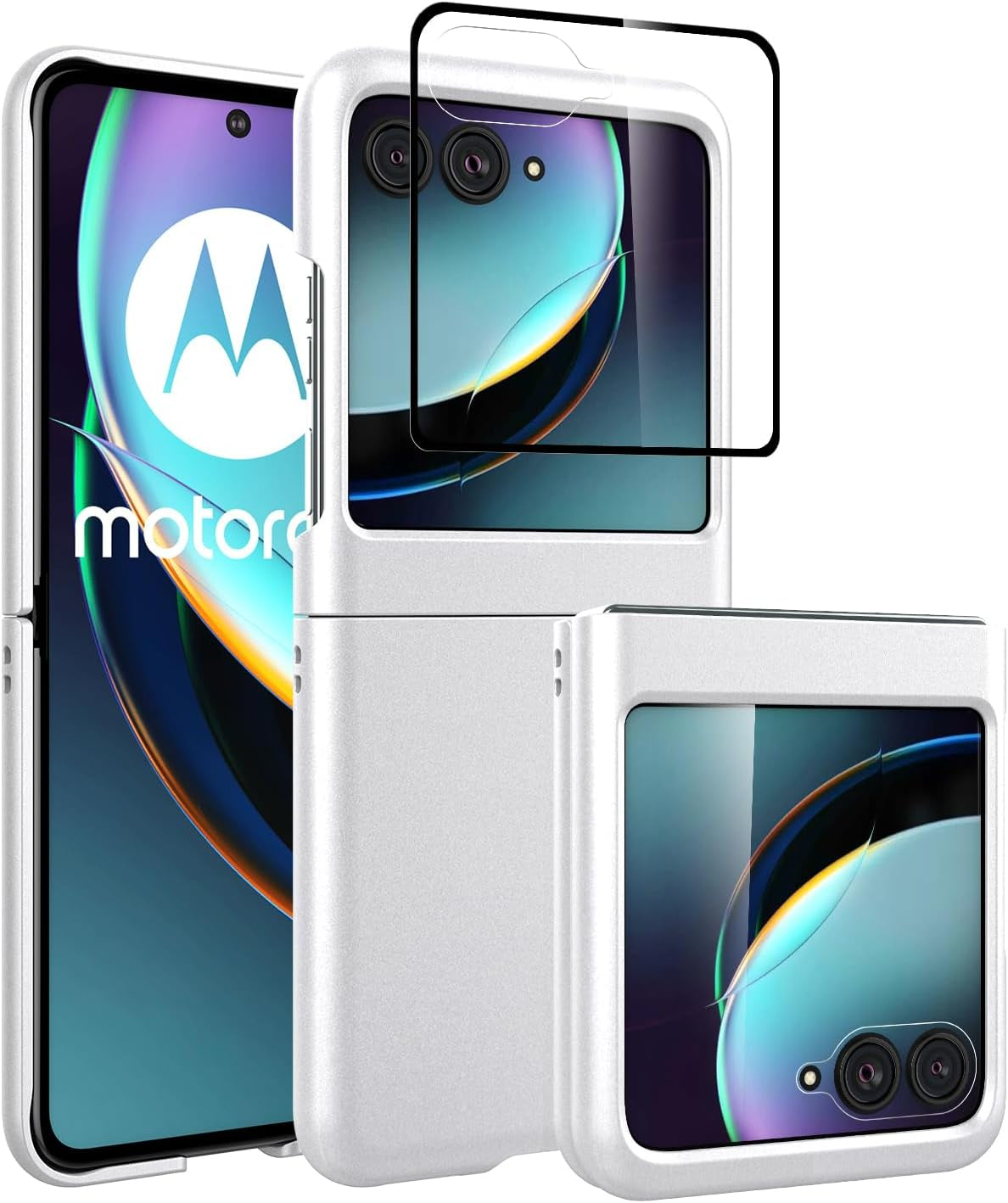 Redluckstar Case for Motorola Razr plus 2023,Thin Slim Fit Matte PC with Non-Slip Full-Body Protection Built in Screen Protection Phone Cover for Moto Razr+ 2023 (Silver+Built in Screen Protector)  redluckstar   