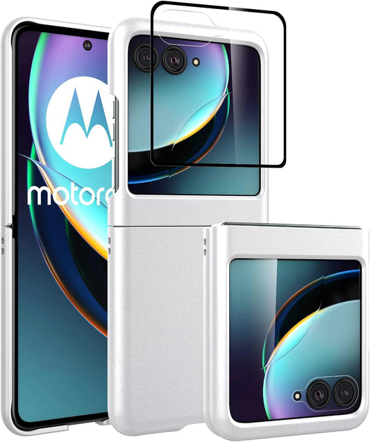 Redluckstar Case for Motorola Razr plus 2023,Thin Slim Fit Matte PC with Non-Slip Full-Body Protection Built in Screen Protection Phone Cover for Moto Razr+ 2023 (Silver+Built in Screen Protector)  redluckstar   