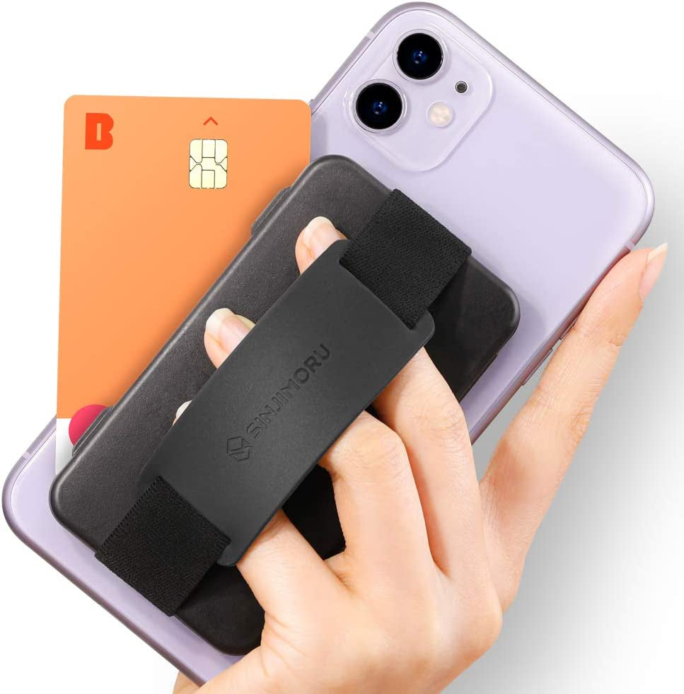 Sinjimoru Secure Magnetic Wallet as Phone Grip Stand for Magsafe Wallet, Cell Phone Wallet Stick on with Phone Kickstand & Phone Grip Holder for Iphone 12/13 and 14 Series. M-Card Zip Black  Sinjimoru Co.Ltd Card Zip 2 Black Adhesive wallet 