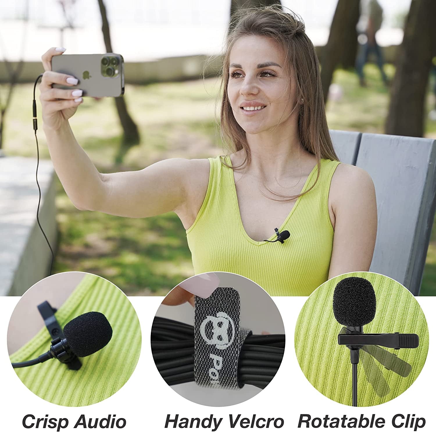 Powerdewise Professional Grade Lavalier Clip on Microphone - Lav Mic for Camera Phone Iphone Gopro Video Recording ASMR - Small Noise Cancelling 3.5Mm Tiny Shirt Microphone with Easy Clip on System  PowerDeWise   