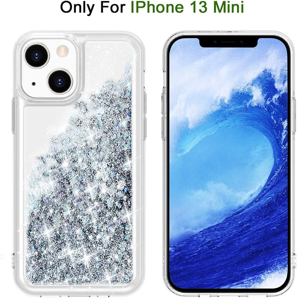 WORLDMOM Compatible with Iphone 13 Mini Case,Clear Bling Flowing Liquid Floating Sparkle Colorful Glitter Waterfall TPU Protective Phone Case Compatible with Iphone 13 Mini [5.4 Inch 2021], Silver  WORLDMOM   