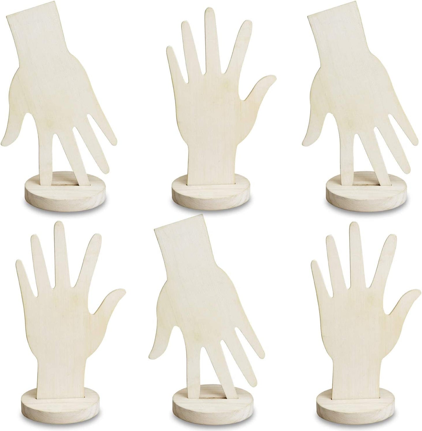MOOCA 6 Pcs Set Wooden Hand Form Jewelry Display Bracelet Ring Stand Holder, Wooden Mannequin Finger Hand Display, Wooden Hand Jewelry Display Holder, Brown  MOOCA Wash White  