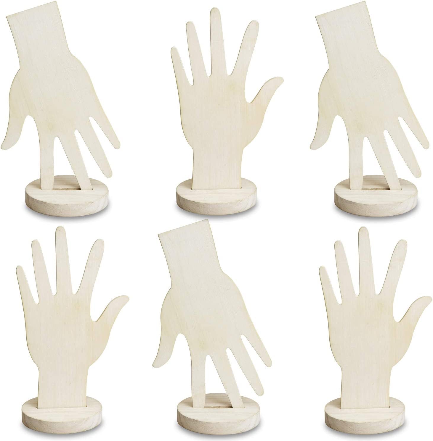 MOOCA 6 Pcs Set Wooden Hand Form Jewelry Display Bracelet Ring Stand Holder, Wooden Mannequin Finger Hand Display, Wooden Hand Jewelry Display Holder, Brown  MOOCA Wash White  