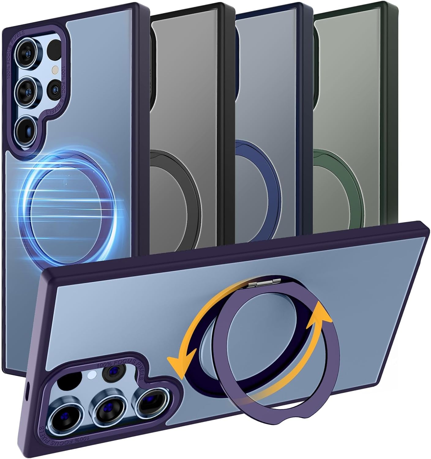 MAGIC JOHN Magnetic Case for Samsung Galaxy S22 Ultra Case [Compatible with Magsafe] [With Rotatable Magnetic Metal Stand][Military Grade Shockproof][Anti Yellowing] Matte Back Soft Edge,Purple  MAGIC JOHN   