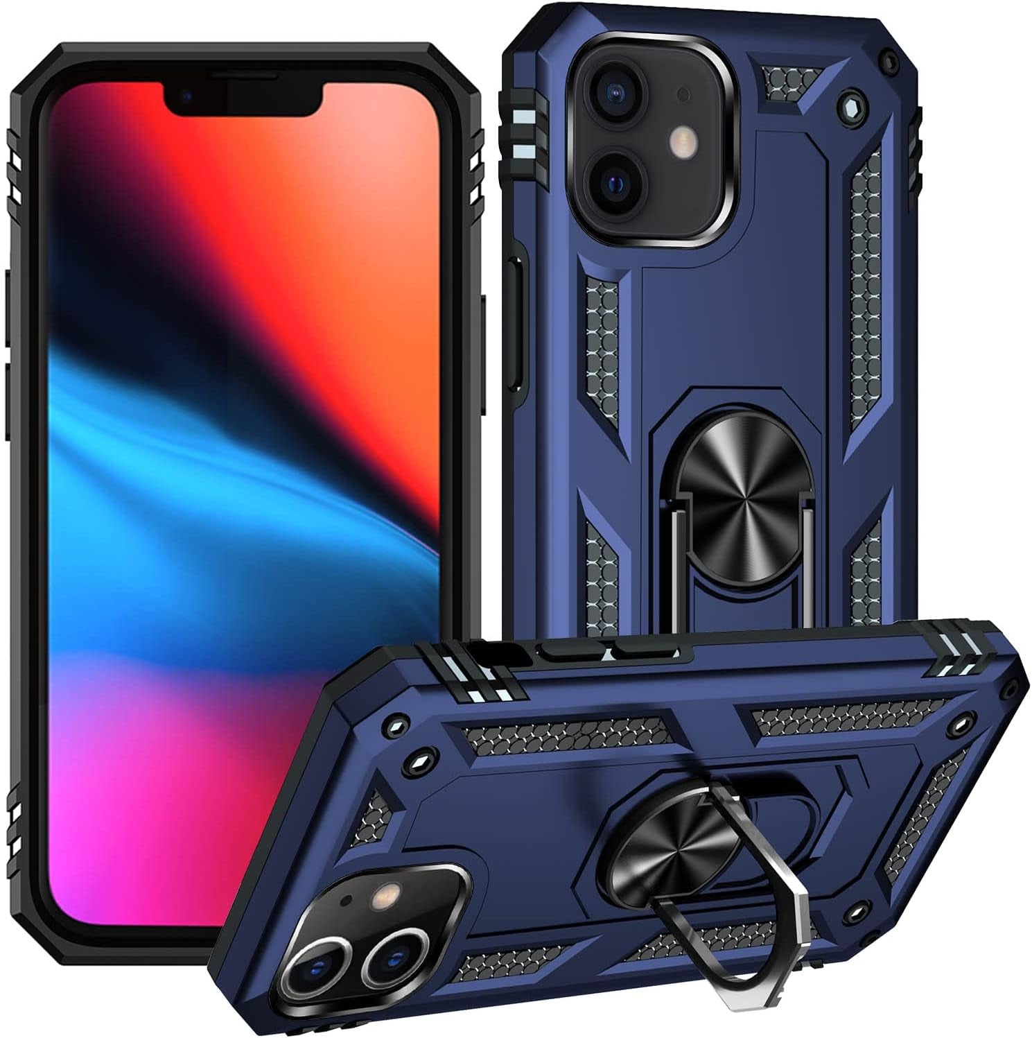 ADDIT Military Grade Iphone 12 Pro Max Case - 6.7" Slim Fit, Heavy Duty Protection, Rotatable Magnetic Kickstand, TPU & Polycarbonate, Black  ADDIT Blue Iphone 12 Mini [5.4"] 
