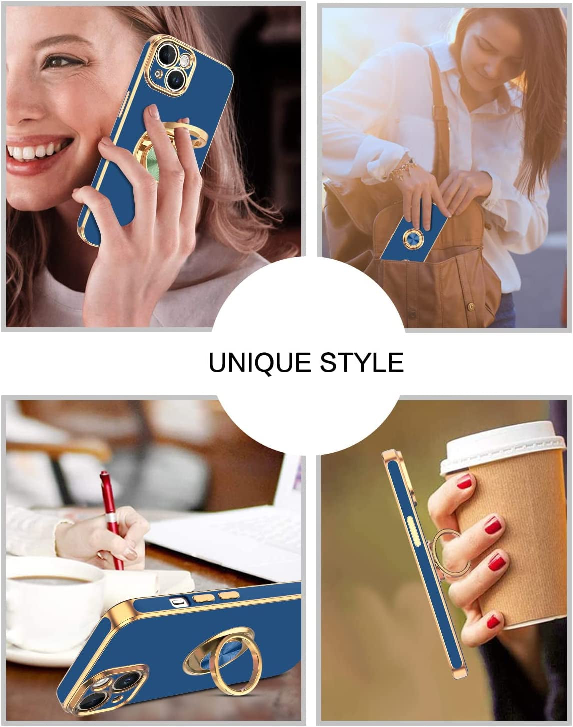 VENINGO Iphone 14 Case,Phone Cases for Iphone 14,Slim Fit Soft 360° Ring Holder Kickstand Magnetic Car Mount Supported Easy Clean Shockproof Protective Cover for Apple Iphone 14 6.1" 2022, Deep Blue  VENINGO   