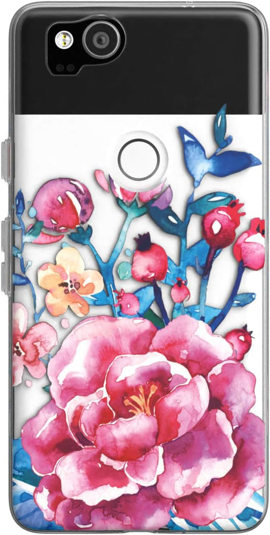Toik Slim TPU Phone Case for Google Pixel XL 2 XL 3 XL 3A XL 4 XL 2019 Flowers Blossom Girly Pink Flexible Cover Women Gift Artistic Silicone Clear Floral Print Lightweight Design Protective  Toik   