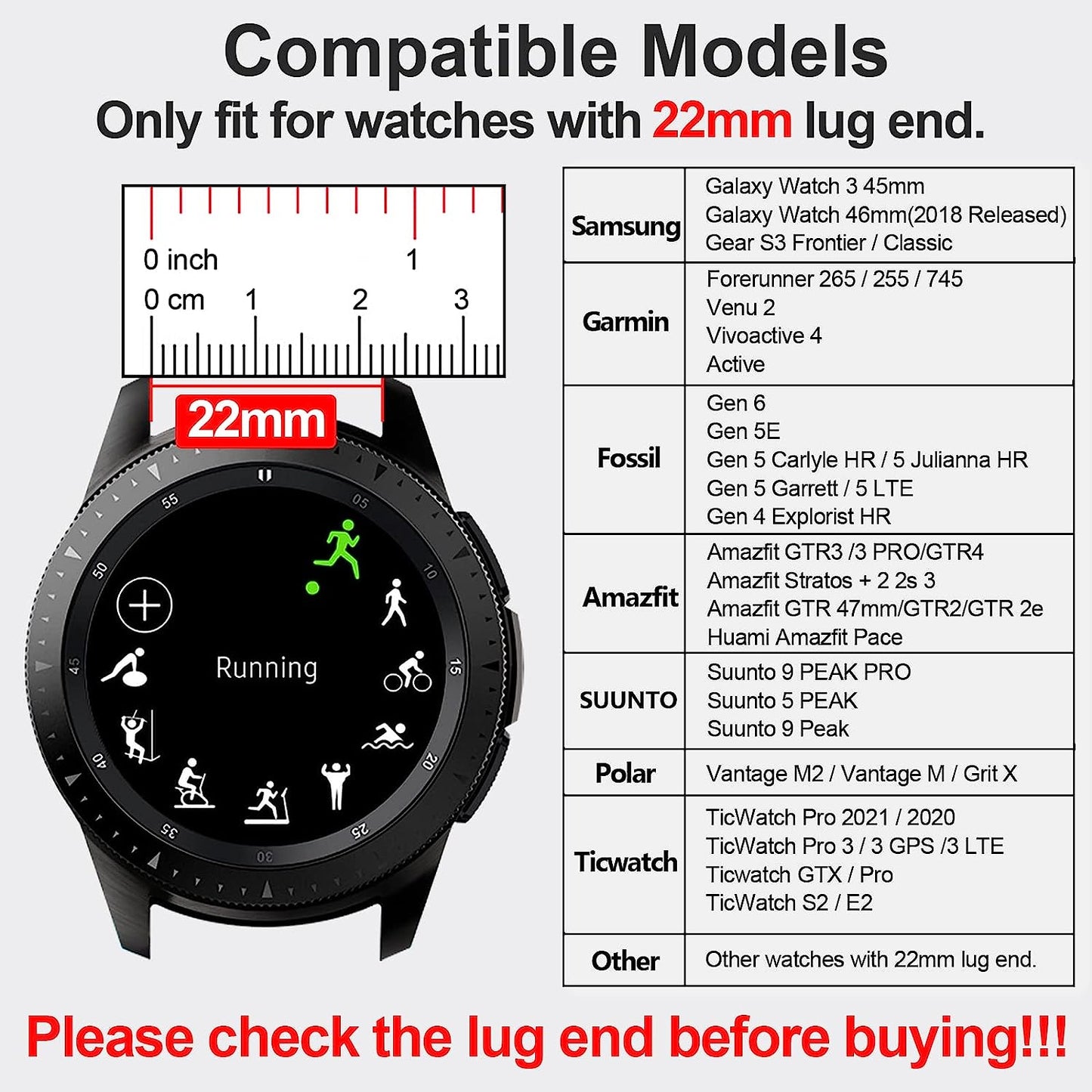 22Mm Galaxy Watch 3 45Mm Band,Soft Silicone Galaxy Watch 46Mm Bands Compatible for Samsung Gear S3 Frontier & Classic/Garmin Venu 2/Forerunner 255/ Forerunner 745/Vivoactive 4 Wristband for Men Women  EZMVZKU   