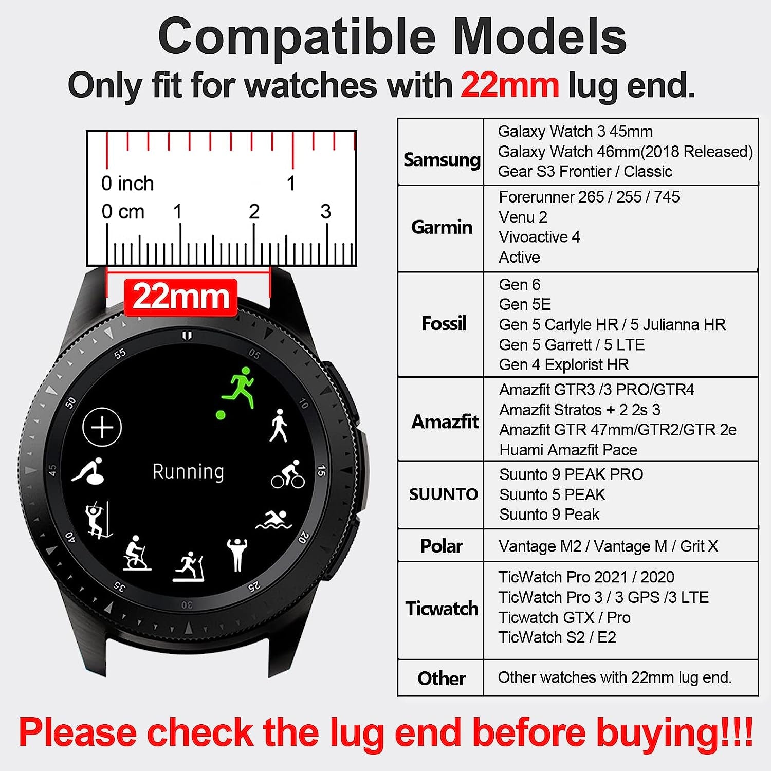 22Mm Galaxy Watch 3 45Mm Band,Soft Silicone Galaxy Watch 46Mm Bands Compatible for Samsung Gear S3 Frontier & Classic/Garmin Venu 2/Forerunner 255/ Forerunner 745/Vivoactive 4 Wristband for Men Women  EZMVZKU   