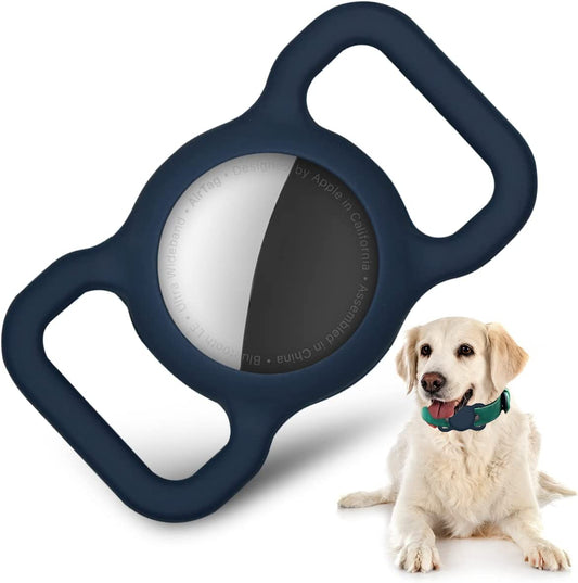 Case for Airtag Dog Collar Holder, Airtag Holder Silicone Non-Shake Protective Cover for Dog Cat Pet Loop Collar, School Bag Strap Band, Compatible with Apple Airtag Case for Dog Collar (Blue-1Pack)  D DOMISOL   