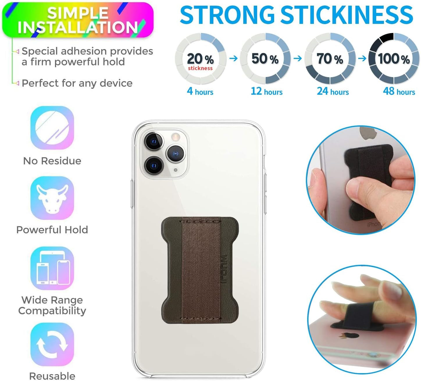 WUOJI - Finger Strap Phone Holder - Ultra Thin Anti-Slip Universal Cell Phone Grips Band Holder for Back of Phone - 2Pack(Gray)  WUOJI   