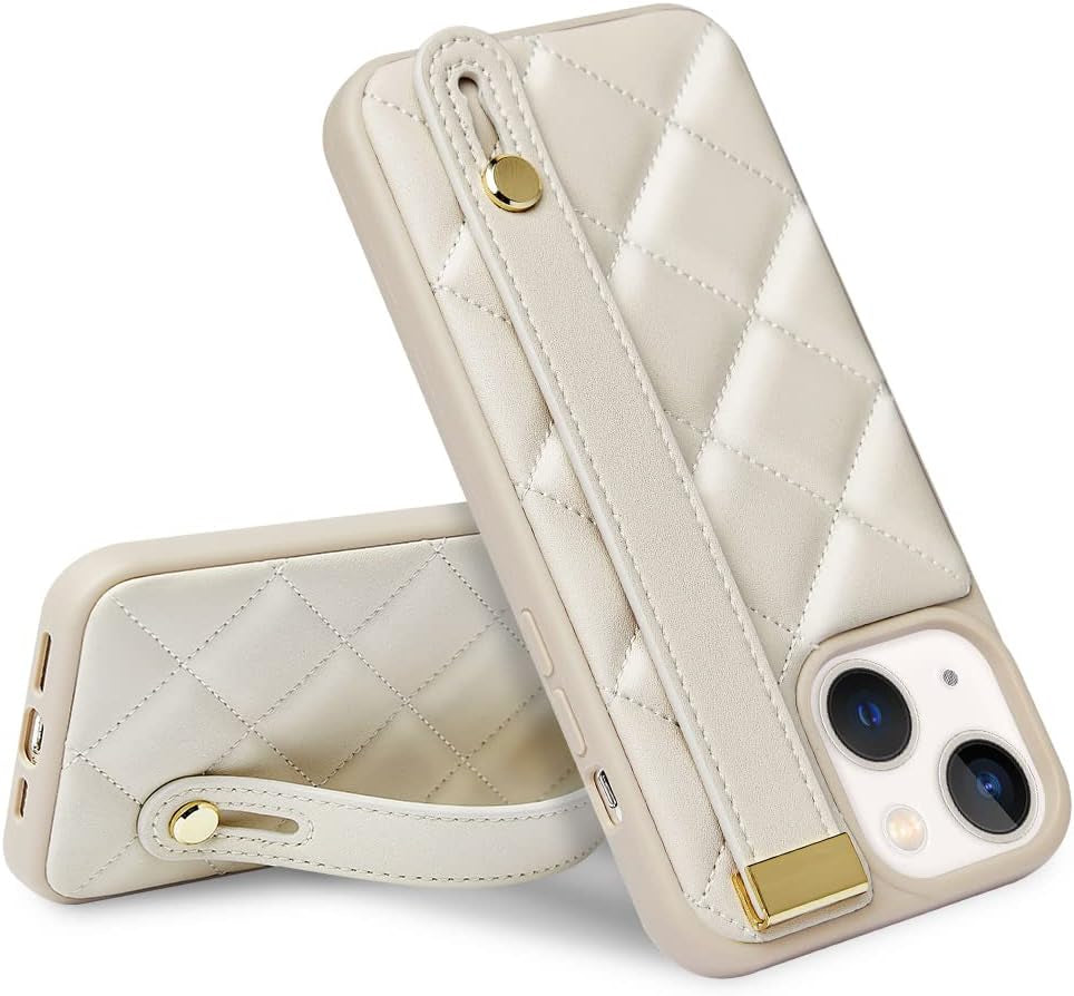 ZVE Iphone 11 Pro Stand Case Quilted Leather Cover, Shockproof Case with Kickstand for Women Strap Cover Case Compatible with Iphone 11 Pro, 5.8 Inch-Black  ZVE Beige Iphone 14 6.1" 