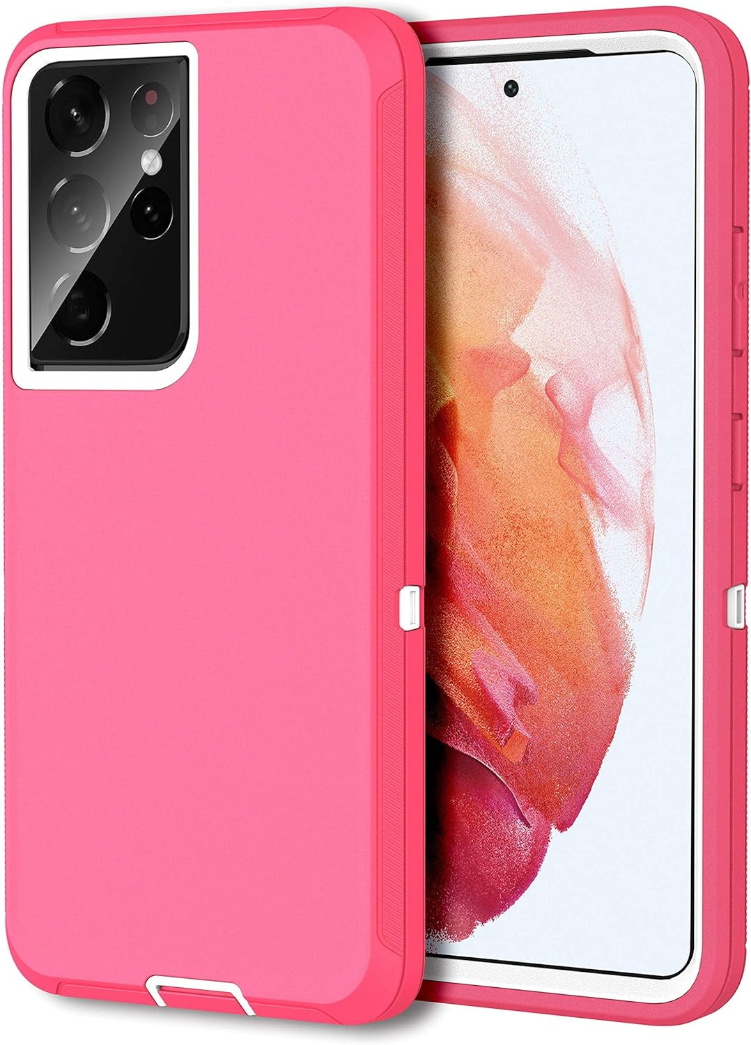 MXX Case Compatible with Galaxy S21 Ultra, 3-Layer Super Full Heavy Duty Body Bumper Cover/Shock Protection/Dust Proof, Designed for Samsung Galaxy S21 Ultra 5G (6.8 Inch) 2021 - (Orange/Gray)  MXx Accessories inc Pink/White Galaxy S21 Ultra 5G (6.8 Inch) 
