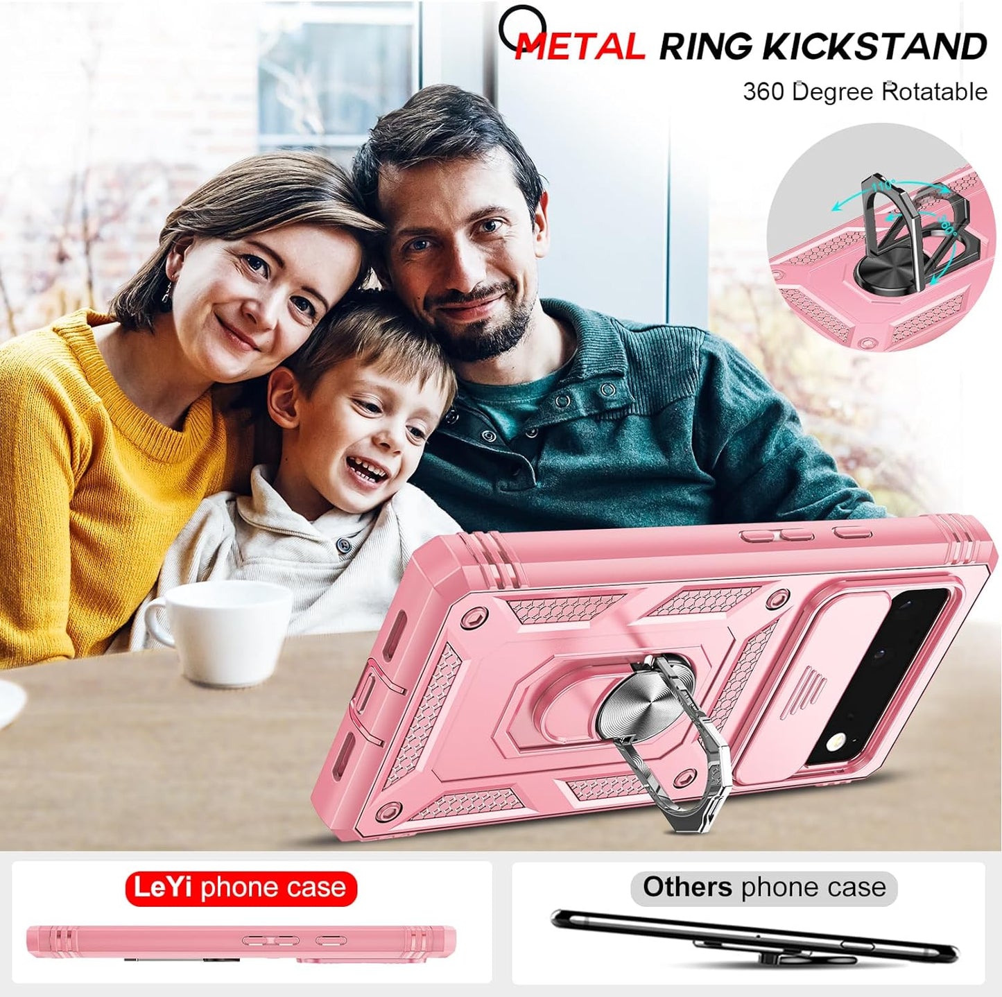 Leyi for Google Pixel 6 Case: Case for Pixel 6 with Slide Camera Cover + [2 Packs] Tempered Glass Screen Protector, 360 Full Body Military-Grade Phone Case with Kickstand for Google Pixel 6, Pink  LeYi   