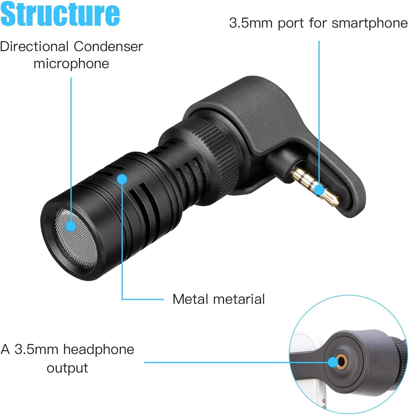 Saramonic Plug&Play 3.5Mm TRRS Mini Shotgun Microphone for Smartphone, Android Iphone Mic for Youyube Vlog Interview Studio Video Recording  Saramonic   