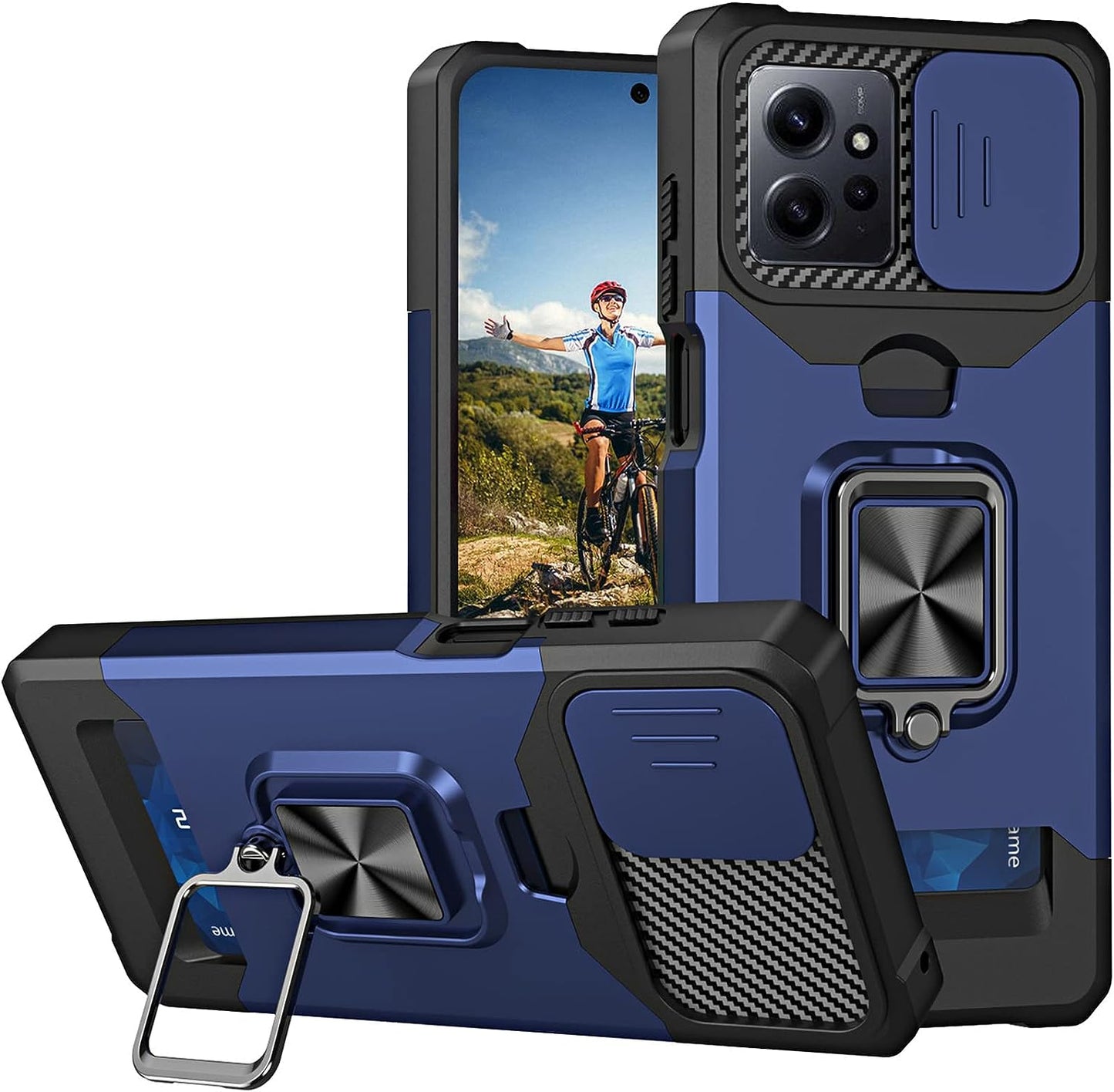 Ysnzaq for Xiaomi Redmi Note 12 4G Case with Card Holder and Sliding Camera (Not 5G), Military Grade Shockproof Protective Phone Cover for Xiaomi Redmi Note 12 4G YHZH Black  Ysnzaq Navy  