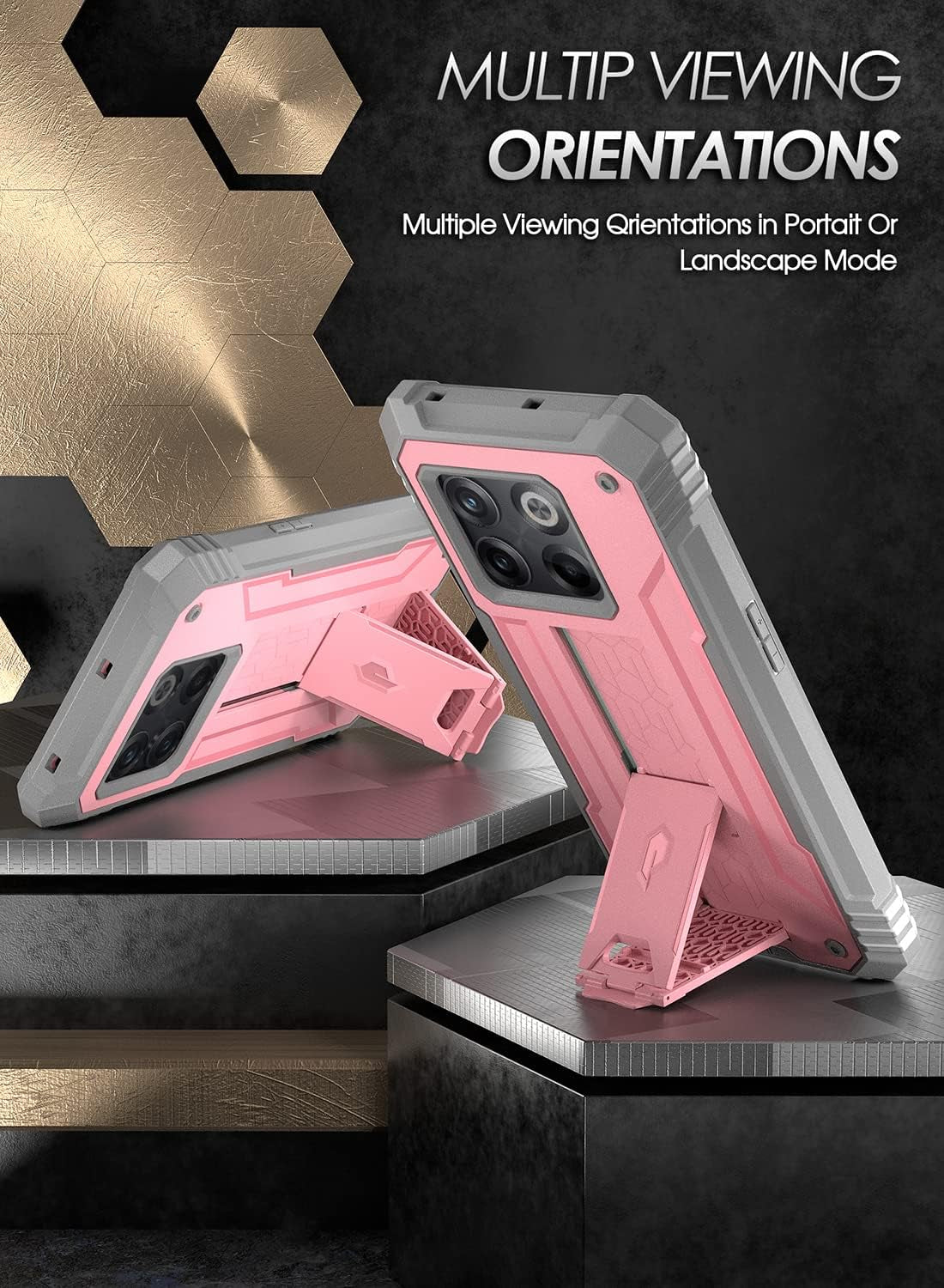 Poetic Revolution Series Designed for Oneplus 10T Case, Full-Body Rugged Dual-Layer Shockproof Protective Cover with Kickstand and Built-In-Screen Protector, Light Pink  Poetic   