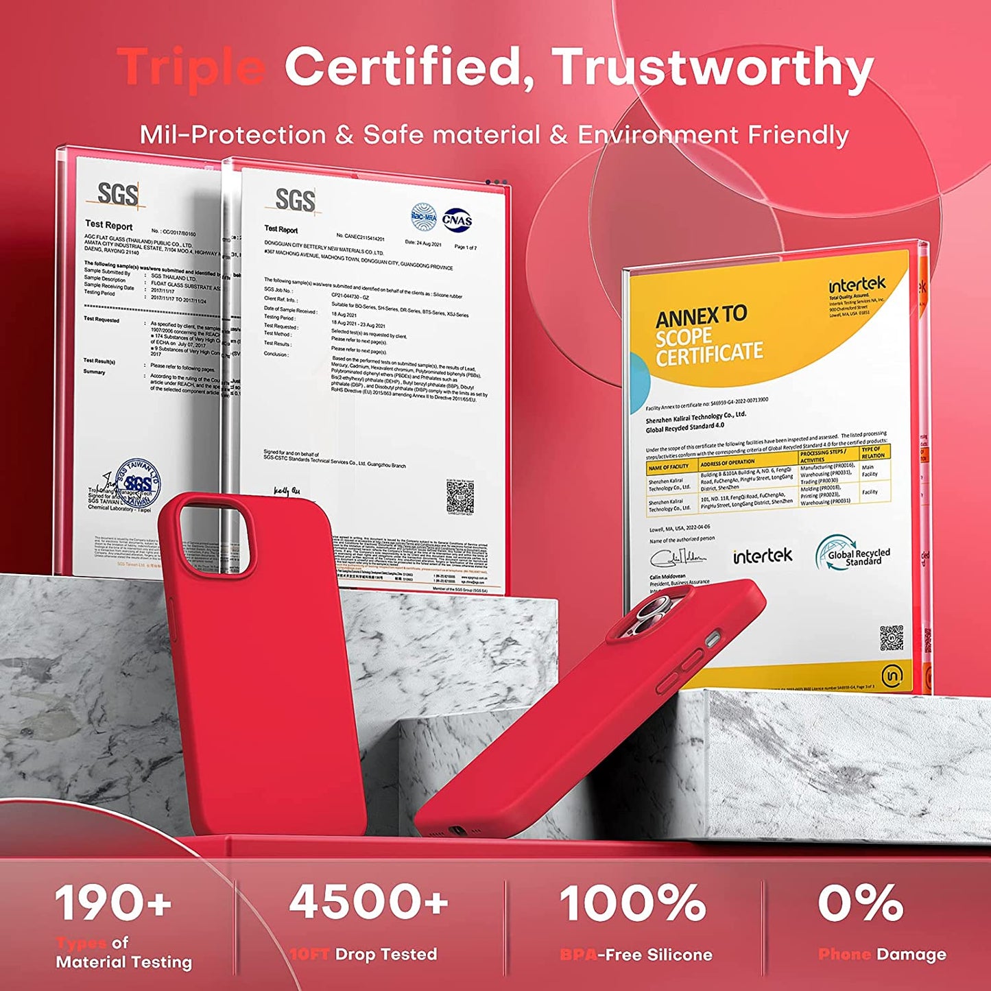 TOCOL 5 in 1 for Iphone 14 Case, with 2 Pack Screen Protector + 2 Pack Camera Lens Protector, Slim Liquid Silicone Phone Case Iphone 14 6.1 Inch, [Anti-Scratch] [Drop Protection], Bright Red  TOCOL   