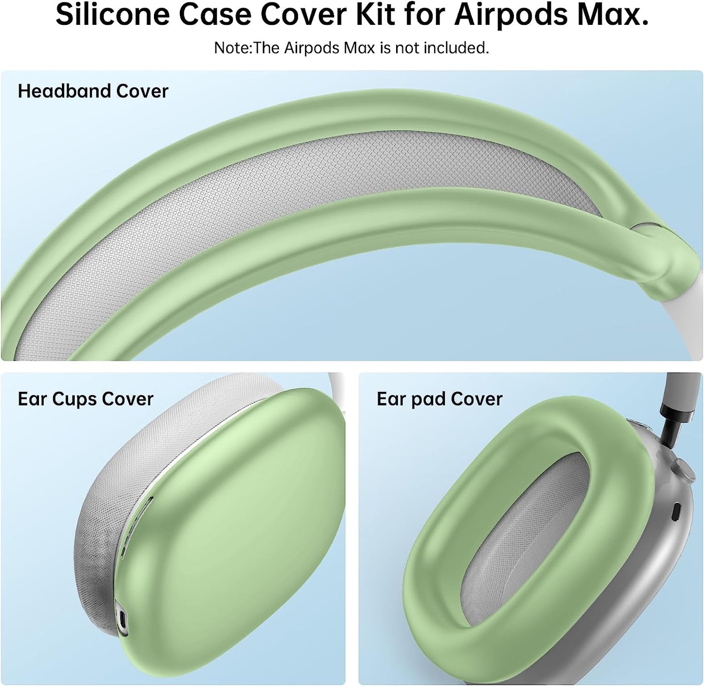 Case Cover for Airpods Max, Soft Silicone Case Cover Kit for Airpod Max Ear Pad/Ear Cups/Headband, Anti-Scratch Protective Accessories for Apple Airpods Max Headphones (Green)  Xyuer   