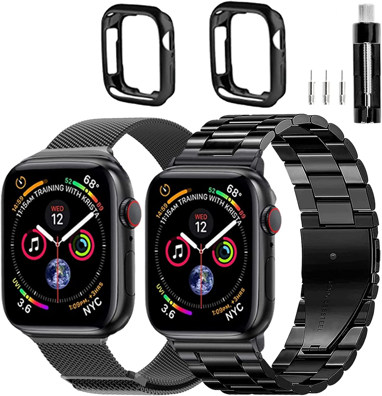 REASDEN Compatible with Apple Watch Band Iwatch Ultra Series 8/7/6/5/4/3/2/1/SE, 38/40/41/42/44/45/49Mm, Solid Stainless Steel Band Metal Business Band Man Women  REASDEN Black&Black 49mm 