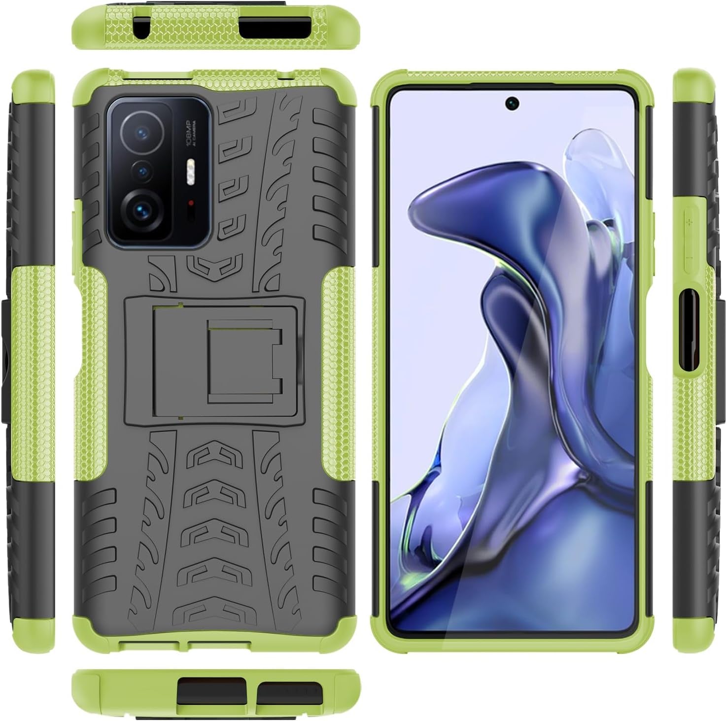 Asuwish Phone Case for Xiaomi Mi 11T/Mi11T Pro 5G with Tempered Glass Screen Protector and Slim Stand Hybrid Heavy Duty Rugged Protective Cell Cover Mi11Tpro T11 G5 Kickstand Mobile Women Men Green  Asuwish   