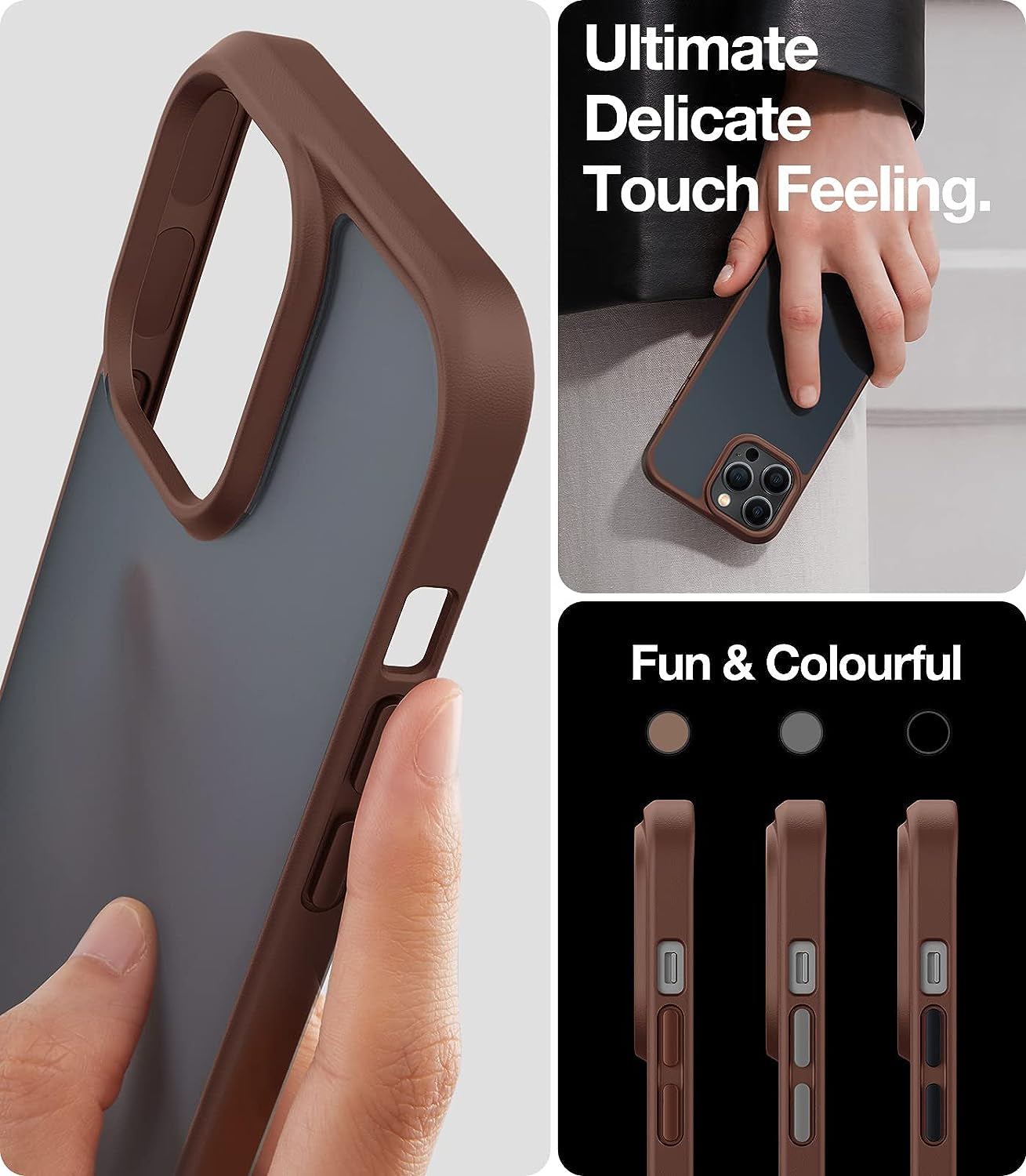 TORRAS Shockproof Iphone 14 Pro Case, Military-Grade Drop Tested, Matte Hard Back & Silicone, Anti-Fingerprint & Anti-Scratch, Brown  TORRAS   