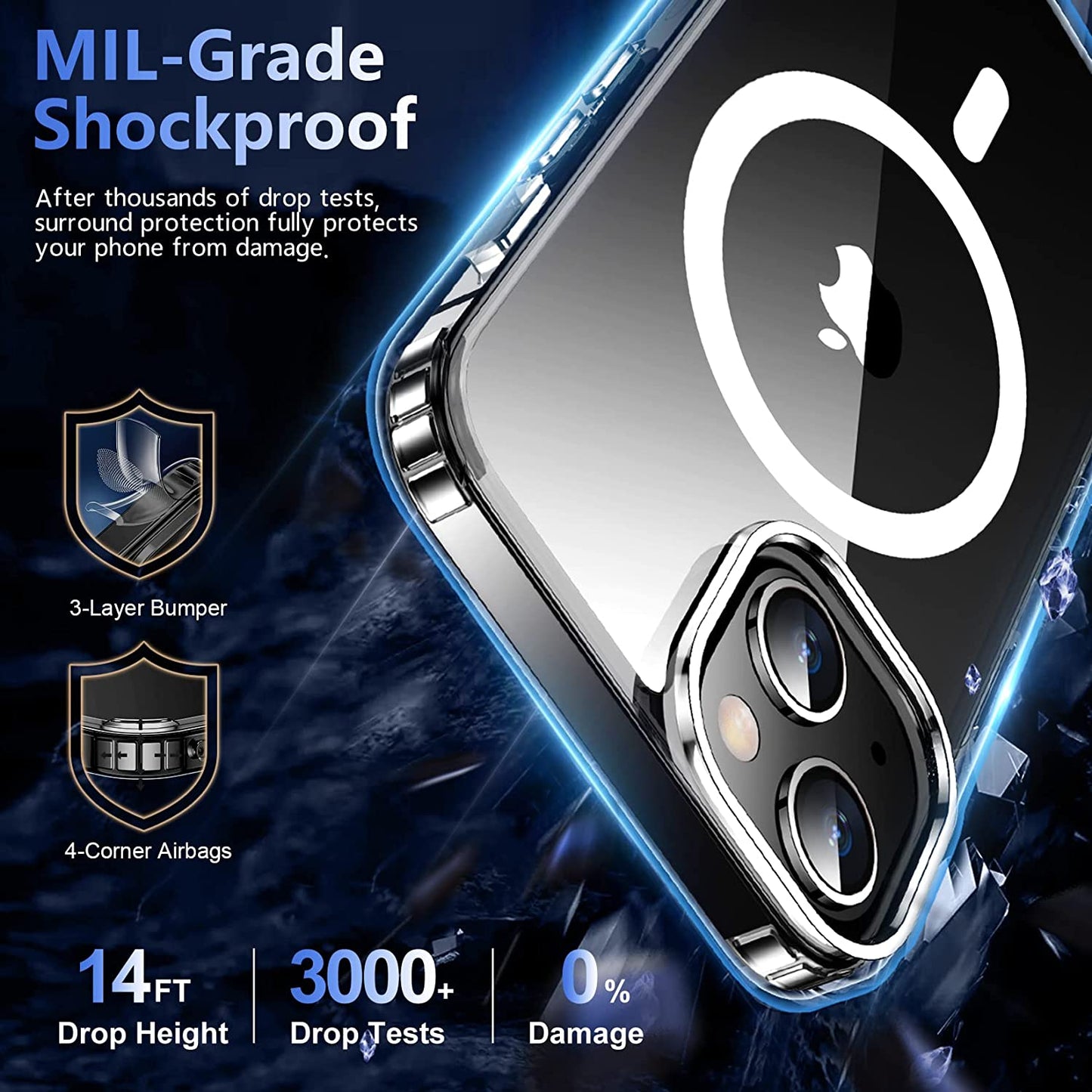 Temdan Magnetic for Iphone 14 Case,[Not Yellowing] with 2 Pack [Glass Screen Protector + Lens Protector] Military Drop Protection Shockproof Slim Iphone 14 Phone Case 6.1"/Clear  Temdan   