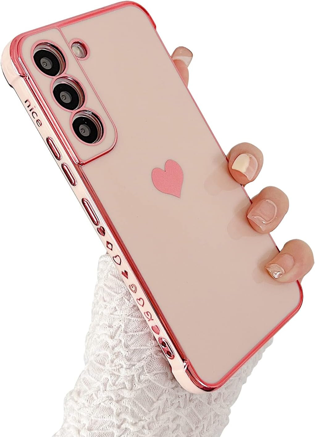 Phylla Design for Samsung Galaxy S22 Plus/S22+ Phone Case,Cute Love Heart Luxury Gold Plating Edge Case for Women Men Camera Protection Shockproof Bumper with Side Small Heart Pattern (Blue)  phylla\1 Pink  