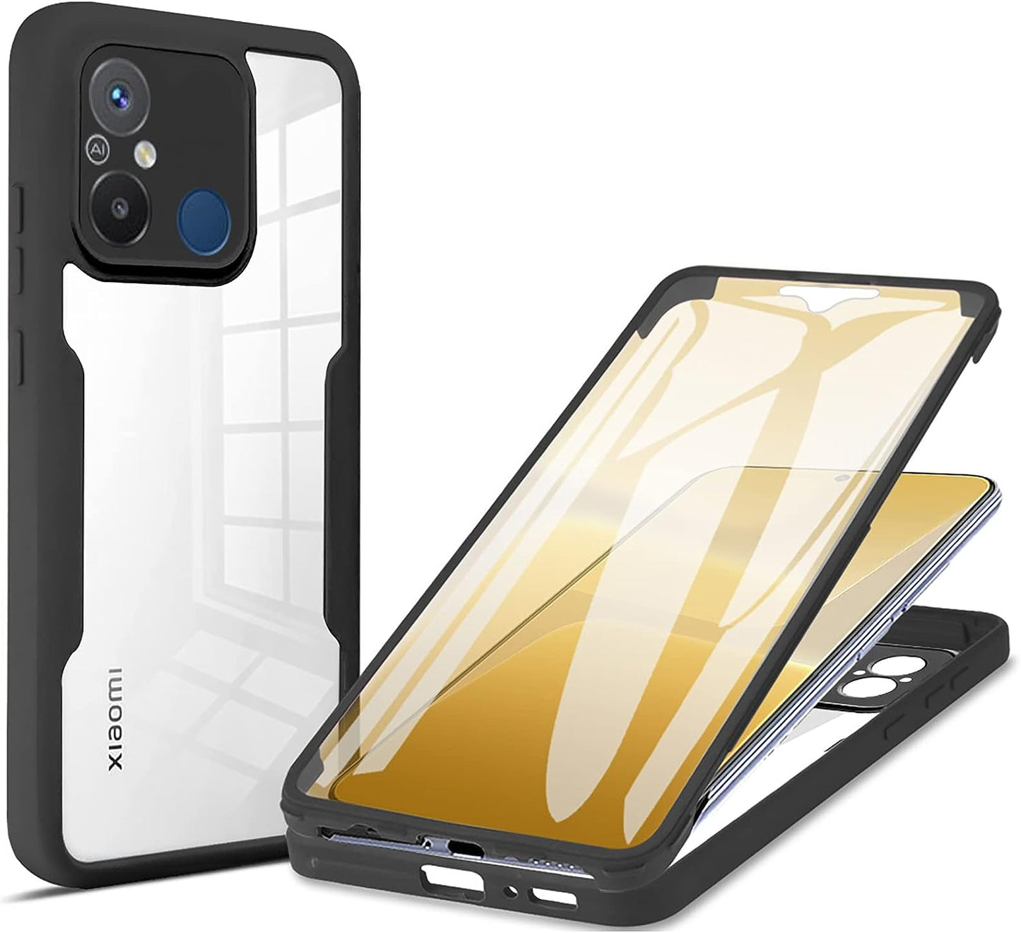 Ccsamll Slim Case for Xiaomi Redmi 12C with Screen Protector, Full Body Clear Soft TPU Rugged Bumper Case Shockproof Phone Cover for Xiaomi Redmi 12C QC Green  CCSmall Black  