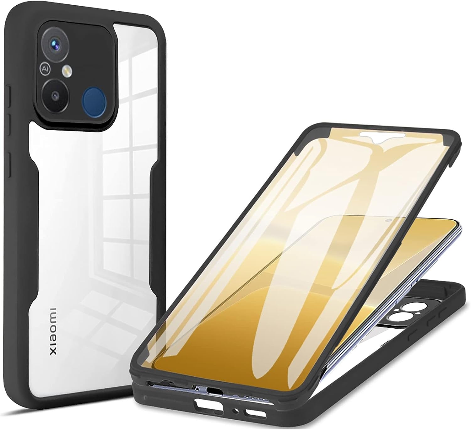 Ccsamll Slim Case for Xiaomi Redmi 12C with Screen Protector, Full Body Clear Soft TPU Rugged Bumper Case Shockproof Phone Cover for Xiaomi Redmi 12C QC Green  CCSmall Black  