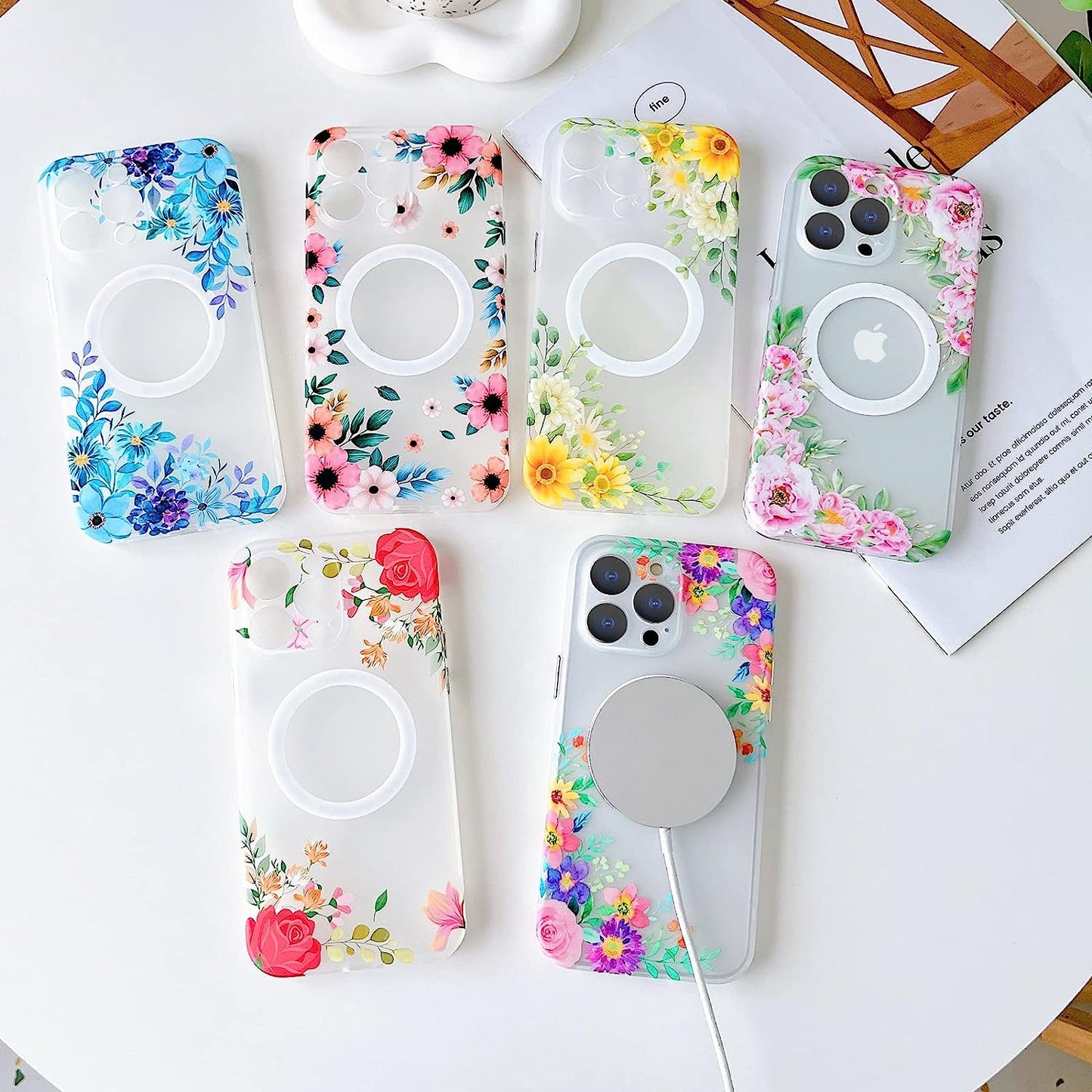 Yeddabox for Iphone 14 Pro Max Case Compatible with Magsafe, Floral Print Magnetic Translucent Matte Lens Camera Protection Flower Phone Case for Iphone 14 Pro Max for Women Girls - Pink  Yeddabox   