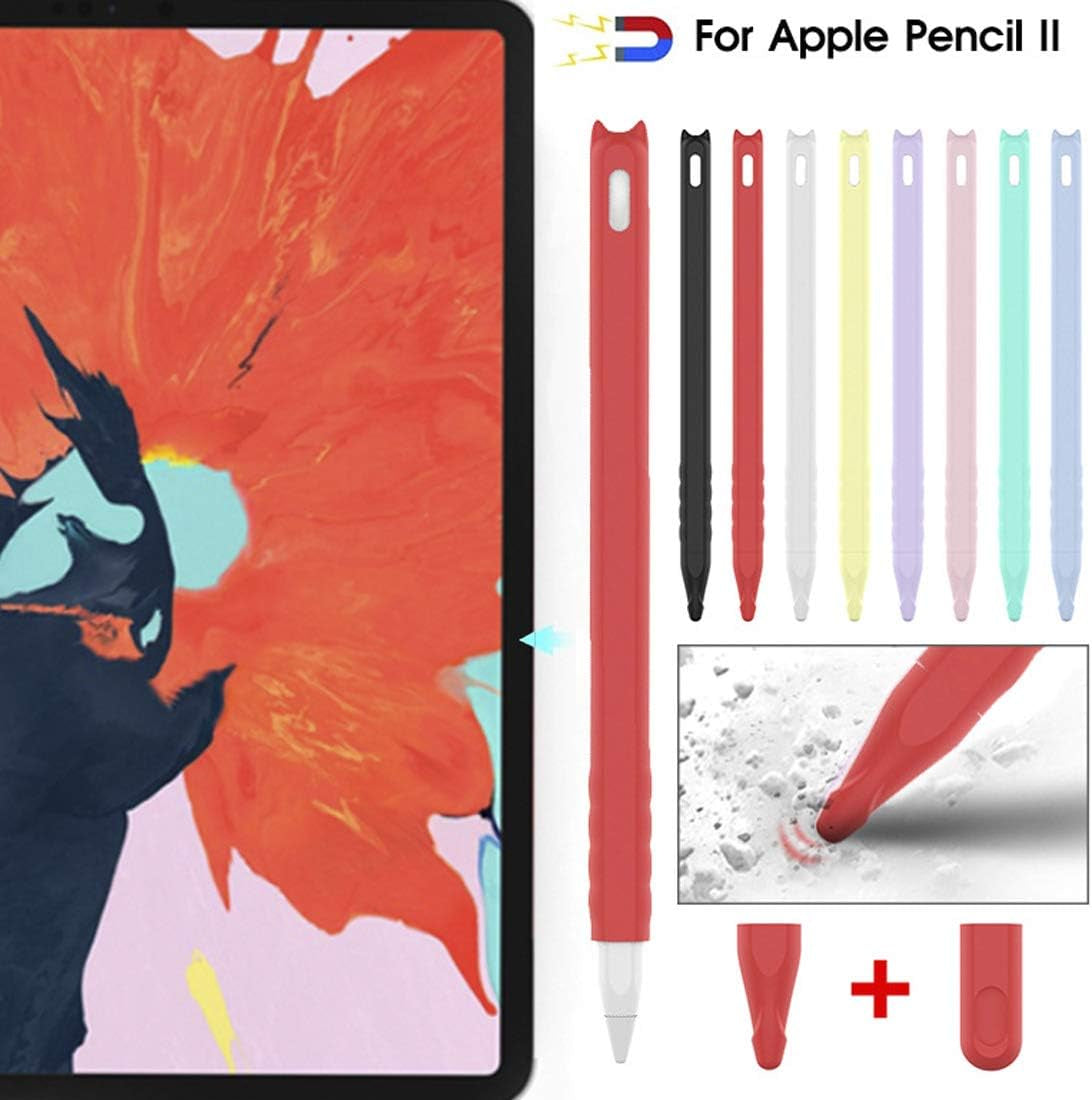 Silicone Case Apple Pencil 2Nd Generation Holder Sleeve Skin Pocket Cover Accessories Kit for Ipad Pro 11 12.9 Inch Cute Cat Soft Grip Pouch Cap Holder with 2 Protective Nib Covers (Teal Blue)  pm INC   
