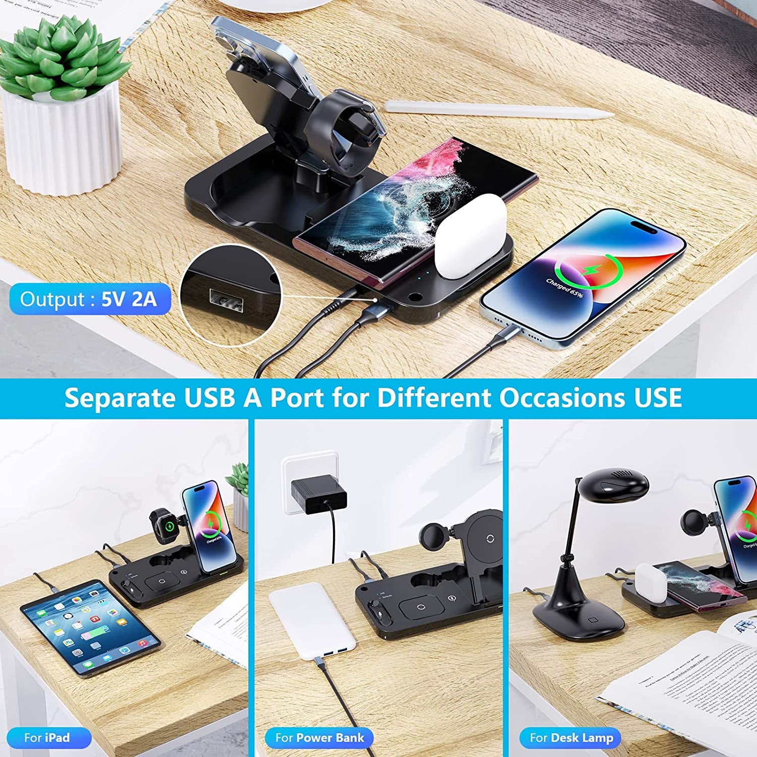 5 in 1 Wireless Charger for Apple Multiple Devices 72W Fast Wireless Charging Station with USB Ports Foldable Charging Dock Stand for Different Iphone Samsung Galaxy Android Phones Apple Watch Airpods  Shenzhen Jiuzhou Power Technology Co LtdAMZSMT   