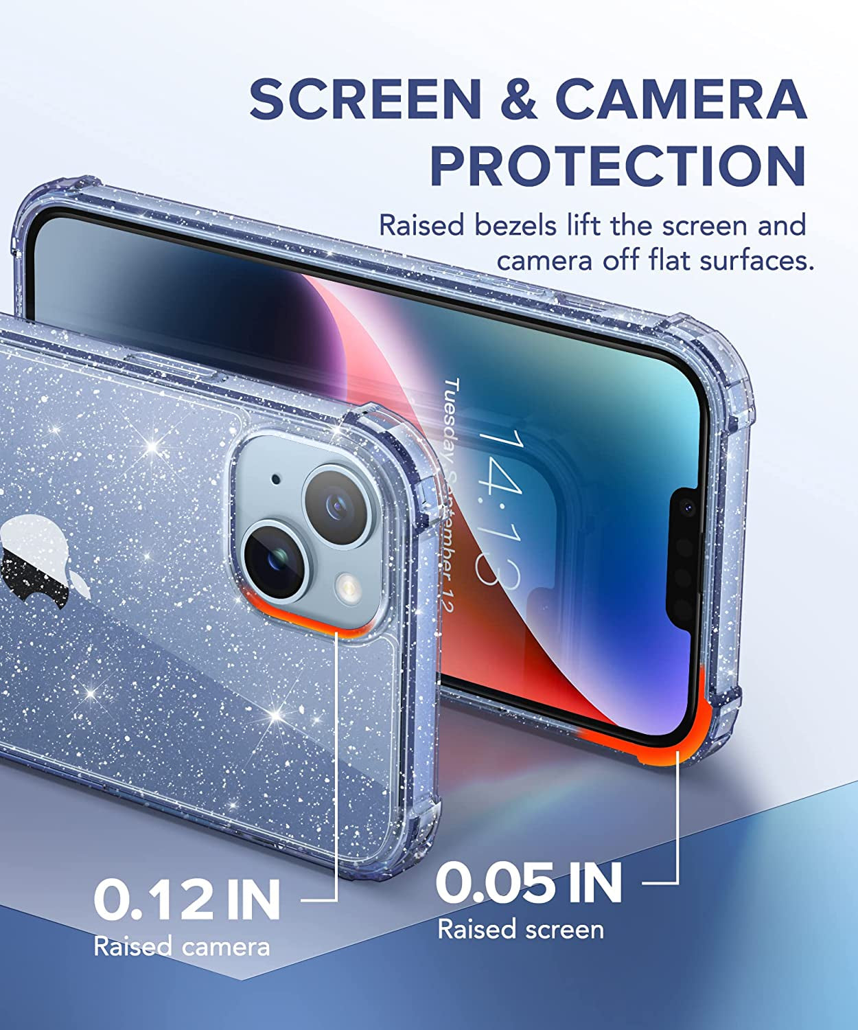 BERFY 5 in 1 for Iphone 14 plus Case Clear Glitter, with 2X Screen Protector + 2X Camera Lens Protector [Non-Yellowing] Cute Sparkle Bling Hard Shockproof Phone Case for Women Girls 6.7", Clear Blue  BERFY   