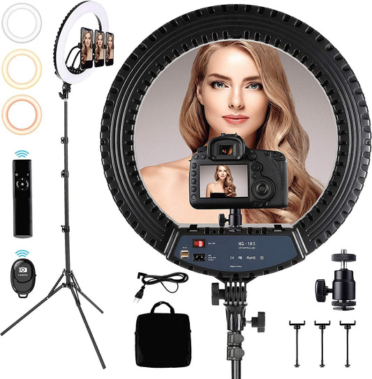 Foto&Tech 18 Inch Ring Light Dimmable Tricolor LED Selfie Ring Light with Stand & Wireless Remote for Camera Smartphone Live Streaming Portrait Video Recording Make up Vlog Photography Lighting Ring  Foto&Tech   