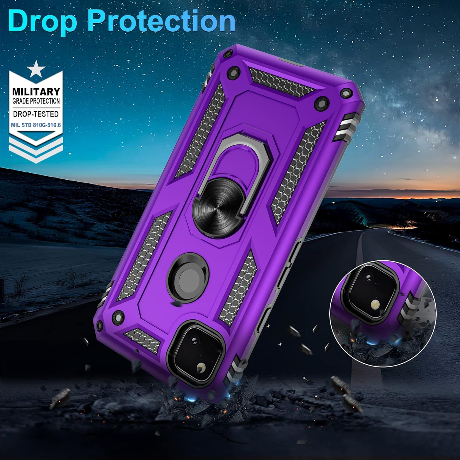 Gritup Google Pixel 4A Case (No Fit for Pixel 4A 5G) with HD Screen Protector, Military-Grade Protective Heavy Duty Phone Case with Magnetic Kickstand Ring for Google Pixel 4A Purple  Gritup   