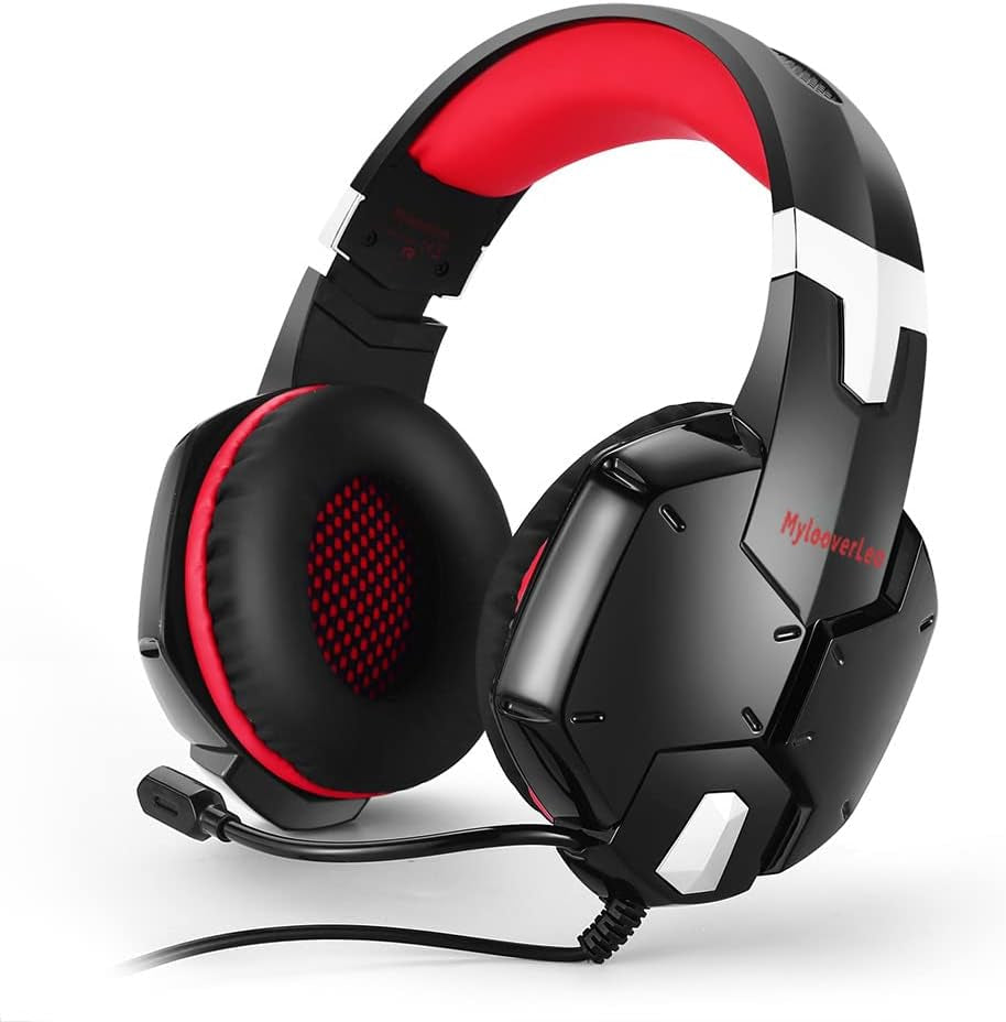 Mylooverleo Wired PC Gaming Headset over Ear Stereo Bass Headphone with Ambient Noise Reduction Mic 3.5Mm Plug Cable for PS4 PC Smart Phone (Red)  MeetLEO   