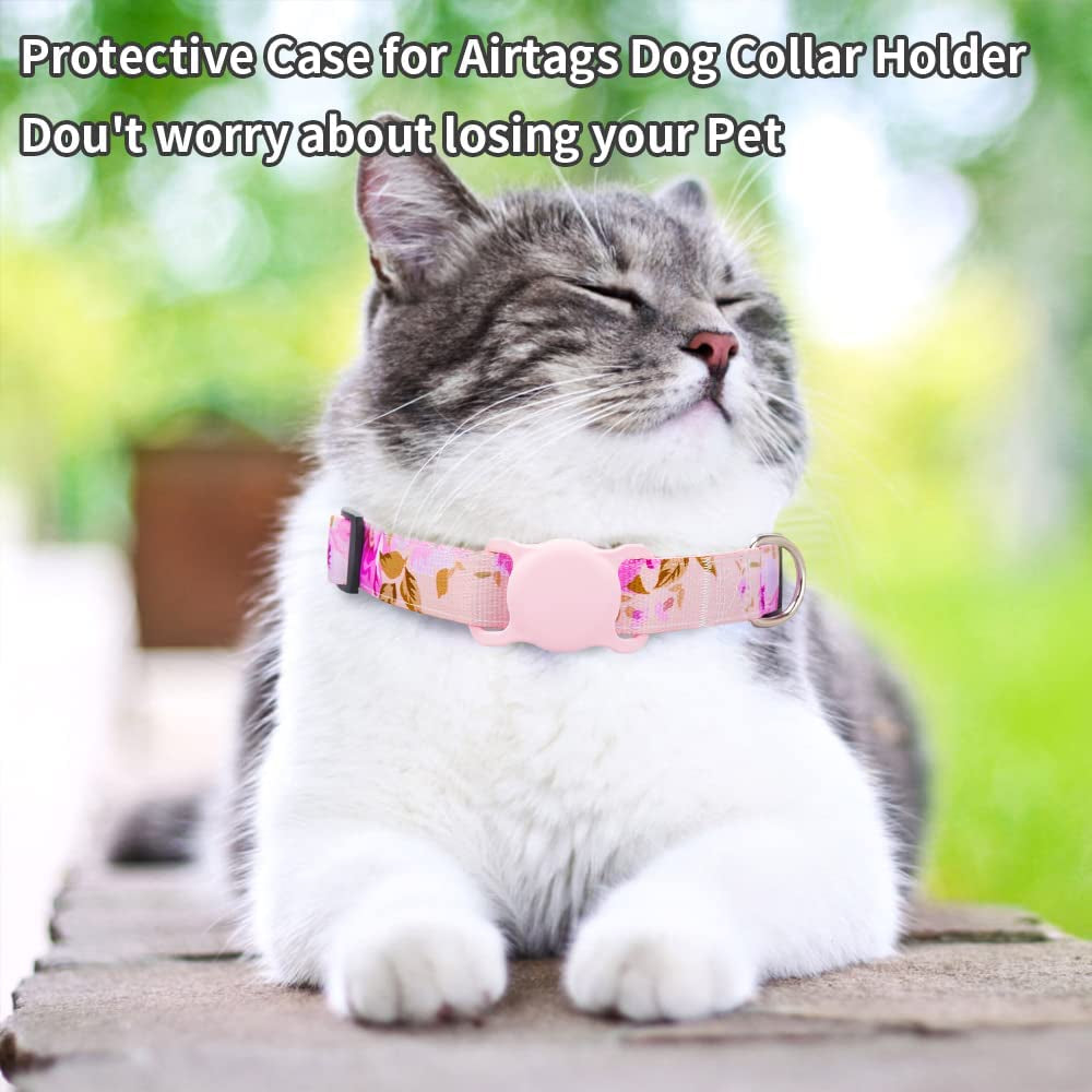 Airtag Cat Collar, Animire Soft Neoprene Padded Air Tag Collar for Extra Small Dogs, Polyester Puppy Pet Collar with Silicone Airtag Case Holder Accessories, 8"-12" Neck  Animire   