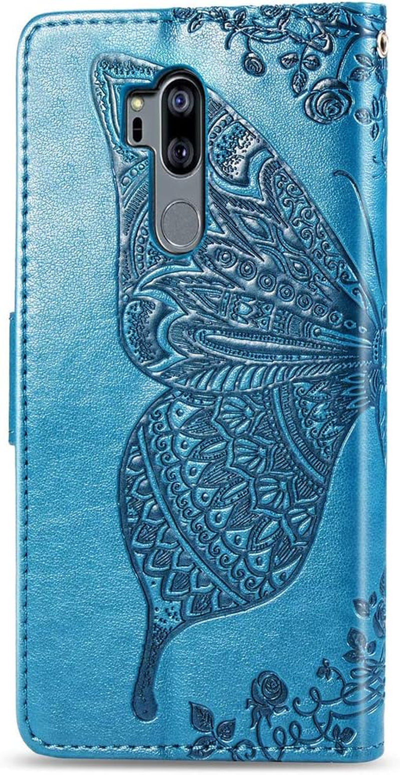 LEMAXELERS LG G7 Thinq Case Bling Diamond Butterfly Embossed Wallet Flip PU Leather Magnetic Card Slots with Stand Cover for LG G7 Thinq/Lg G7 One Diamond Butterfly Blue SD  LEMAXELERS   