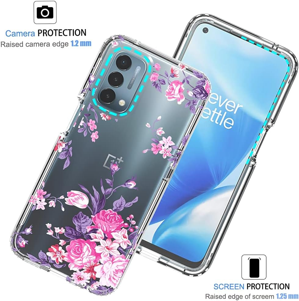 Vokuha Case for Oneplus Nord N200 5G, Oneplus N200 5G Case for Girls, Cute Floral Crystal Clear TPU Bumper Shockproof Protective Armor Cover for Oneplus Nord N200 5G (Rose Flower)  Vokuha   